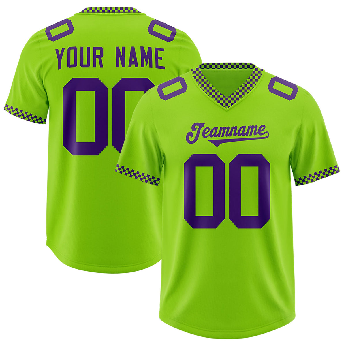 Custom Neon Green Purple Personalized Neckline Square Classic Authentic Football Jersey