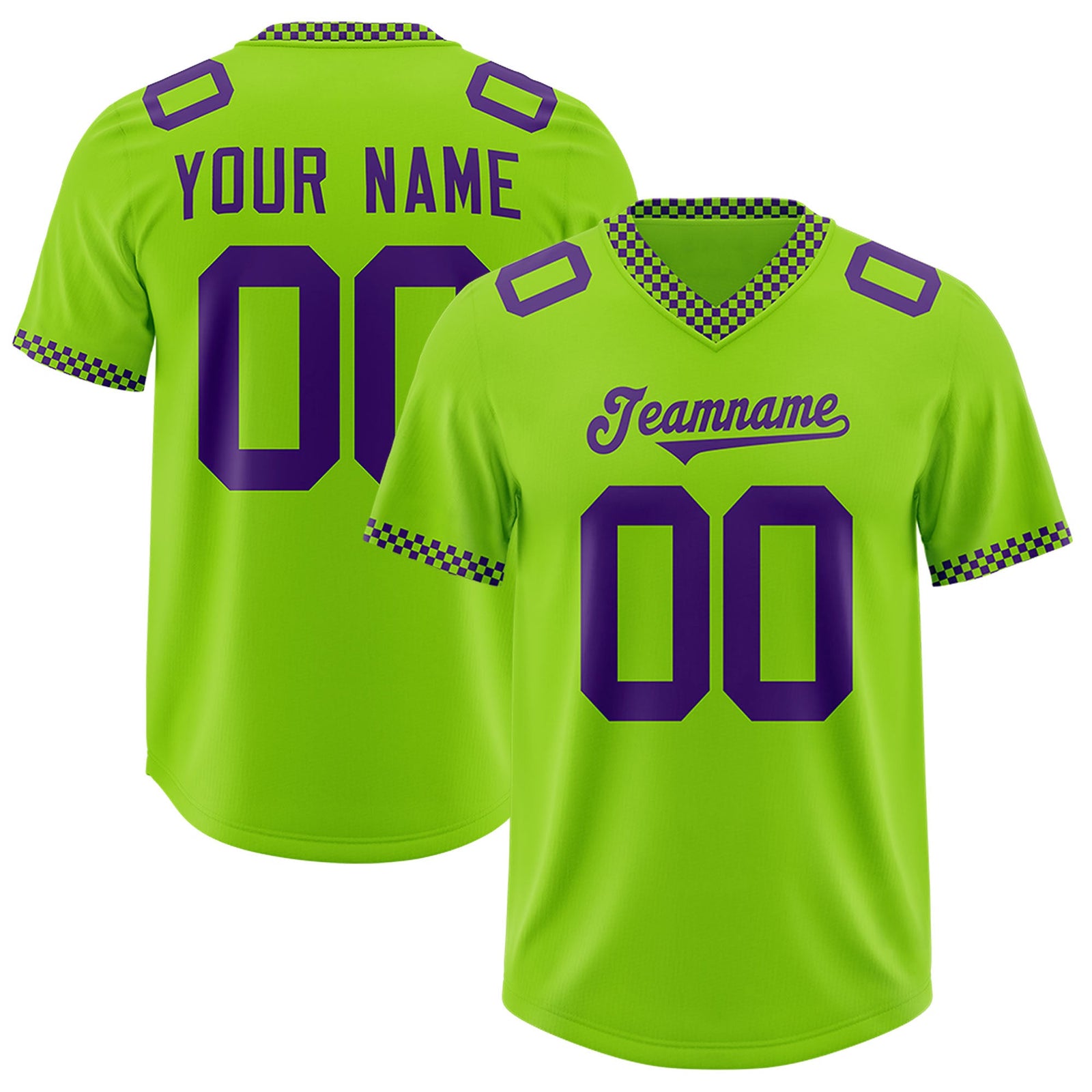 Custom Neon Green Purple Personalized Neckline Square Classic Authentic Football Jersey