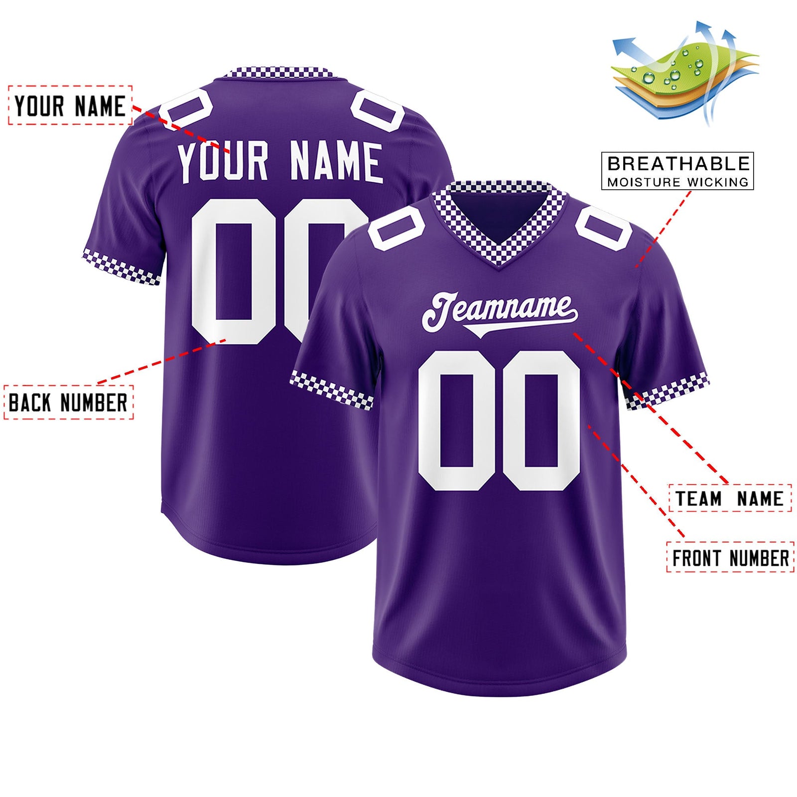 Custom Purple White Personalized Neckline Square Classic Authentic Football Jersey