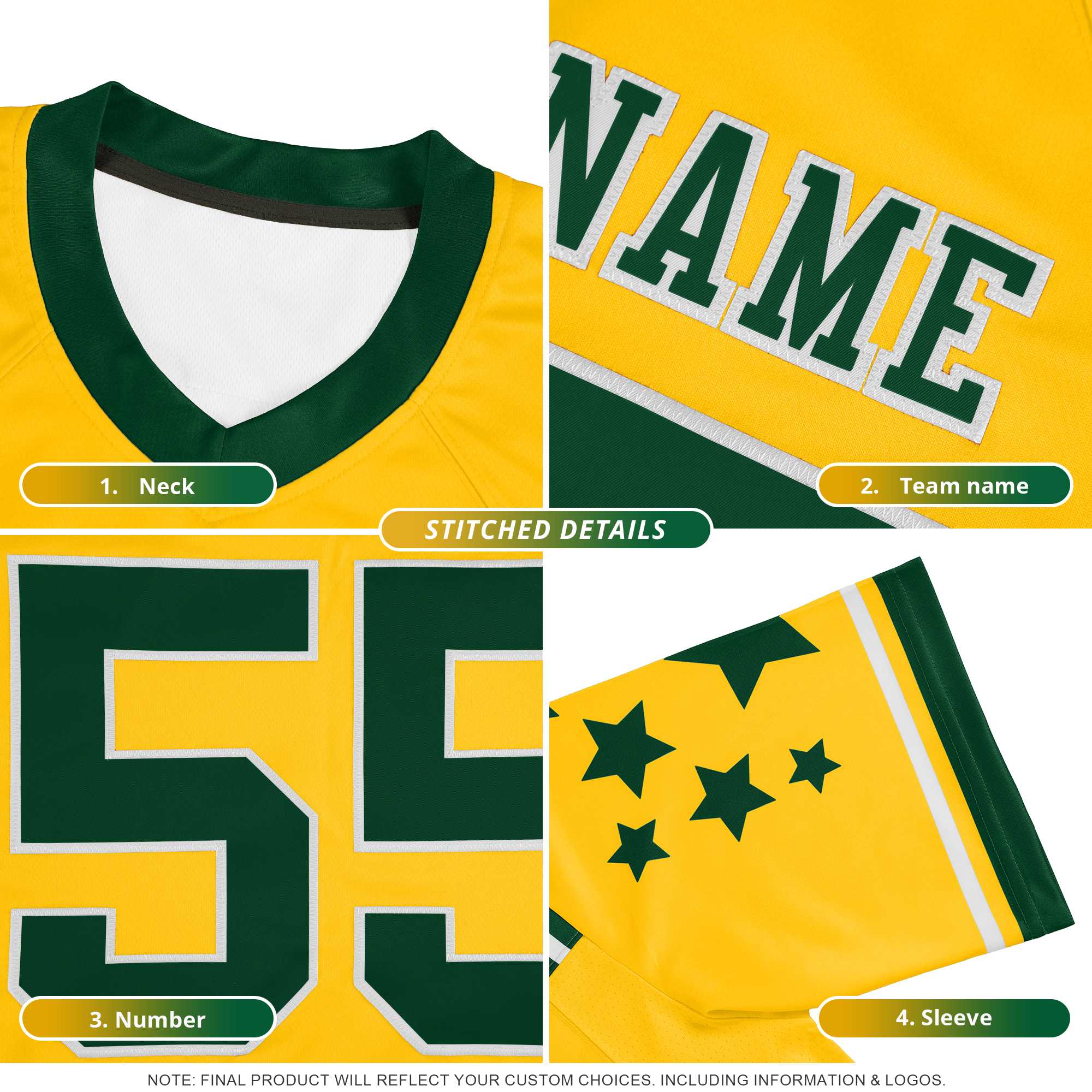Custom Black Yellow Personalized Neckline Square Classic Authentic Football Jersey
