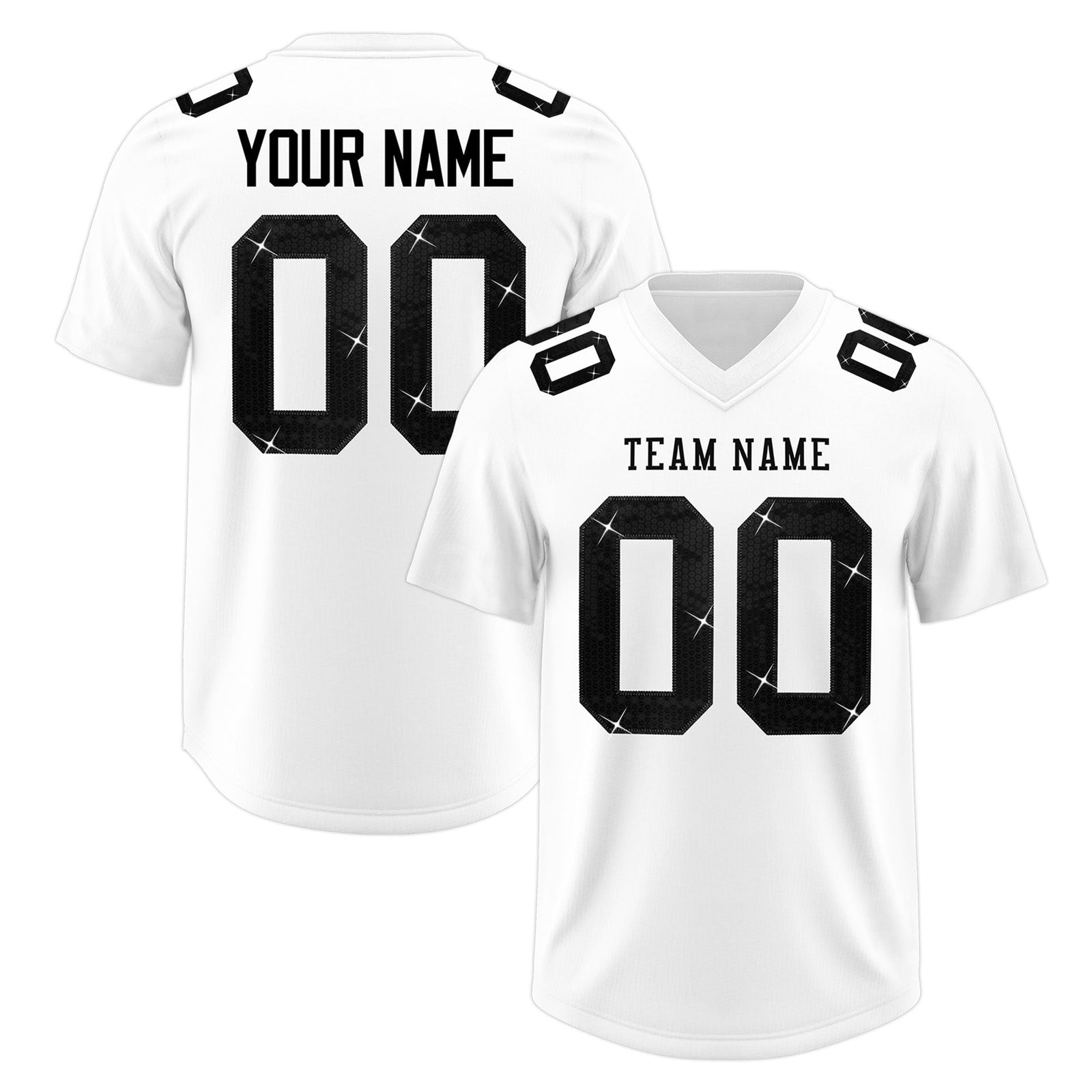 Custom White Black sequin lettering Breathable Football Jersey| KXKSHOP