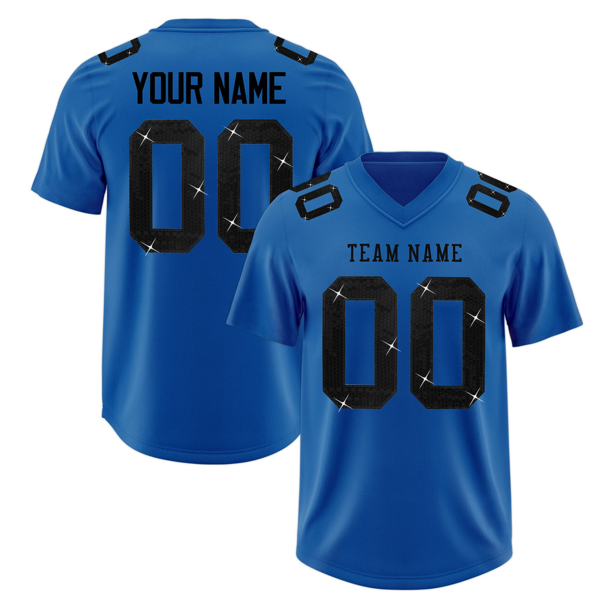 Custom Royal Black sequin lettering Stretch Fabric Football Jersey| KXKSHOP
