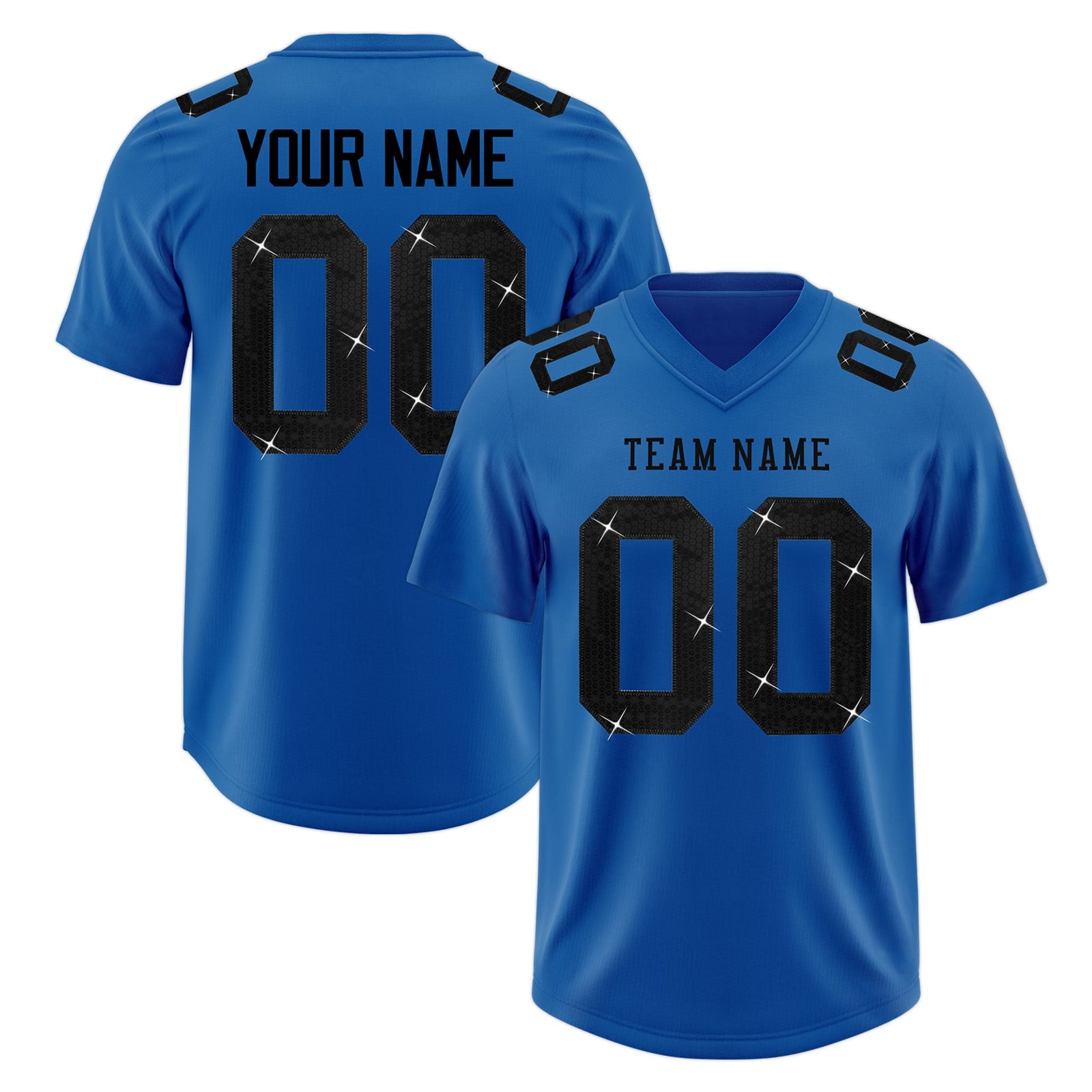 Custom Royal Black sequin lettering Stretch Fabric Football Jersey| KXKSHOP