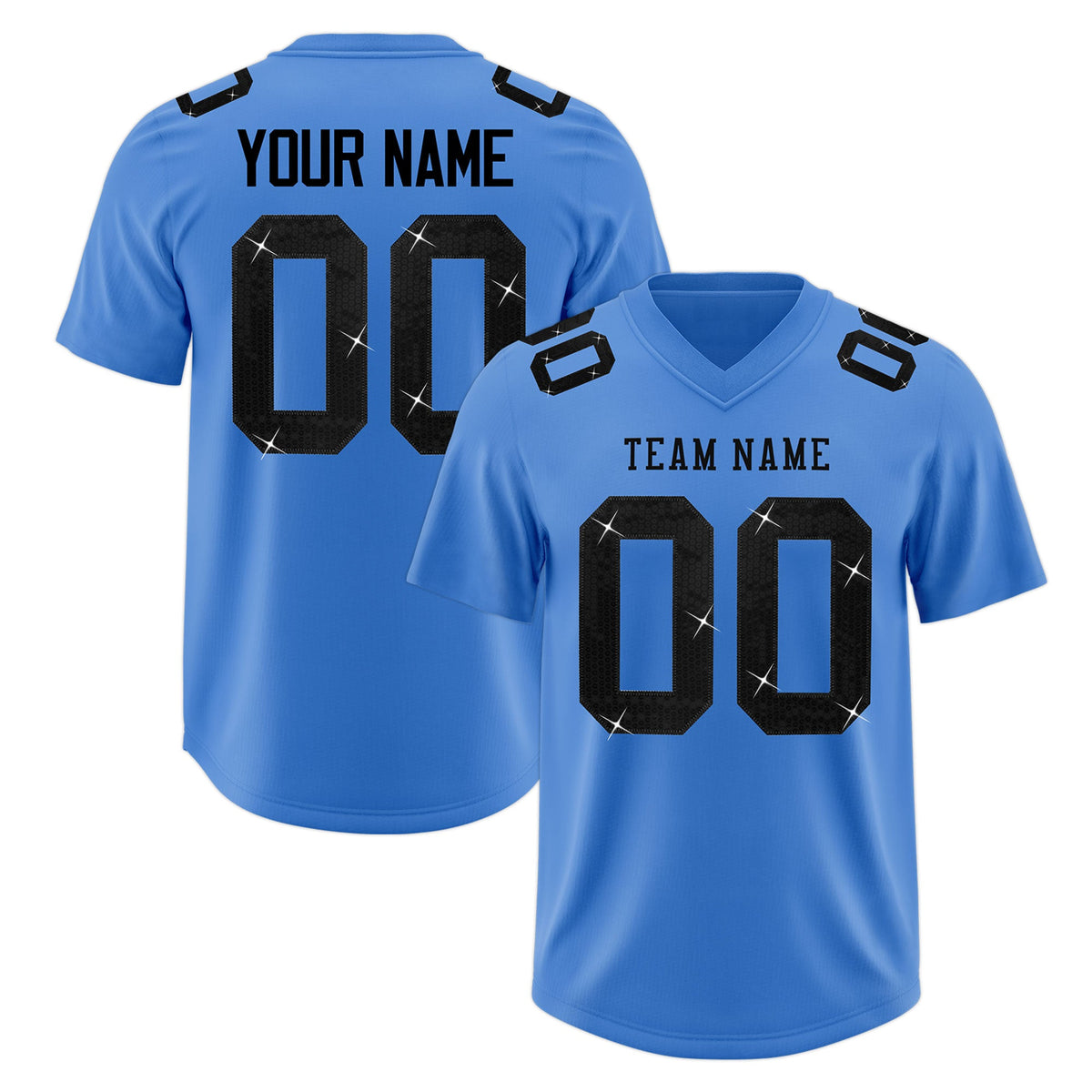 Custom Powder Blue Black sequin lettering Breathable Football Jersey| KXKSHOP