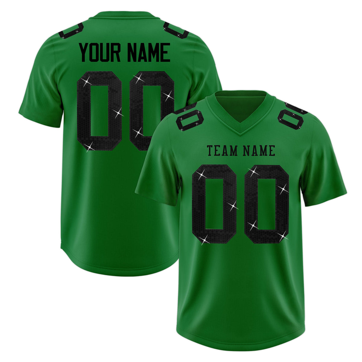 Custom Kelly Green Black sequin lettering Breathable Football Jersey| KXKSHOP