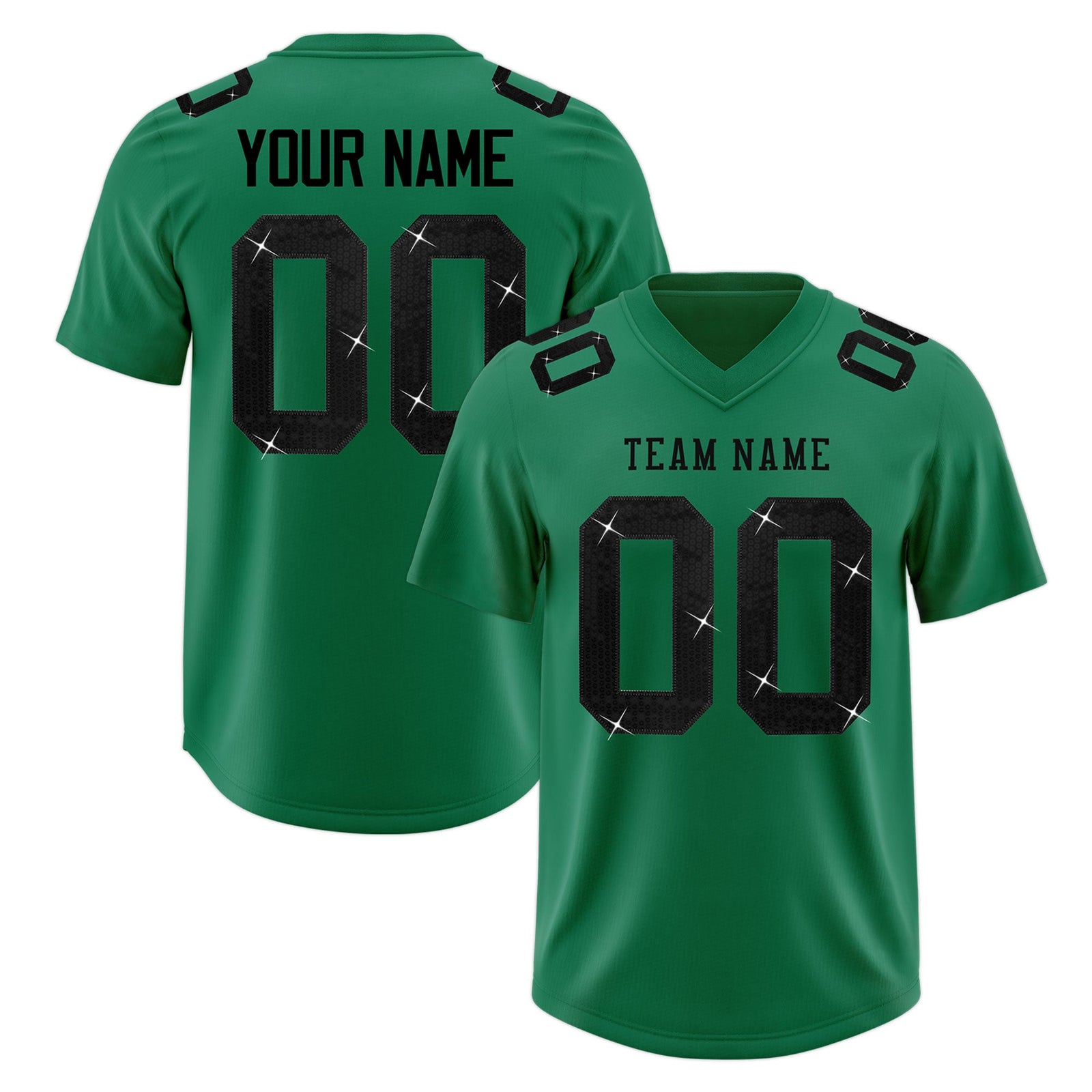 Custom Kelly Green Black sequin lettering Moisture-Wicking Football Jersey| KXKSHOP