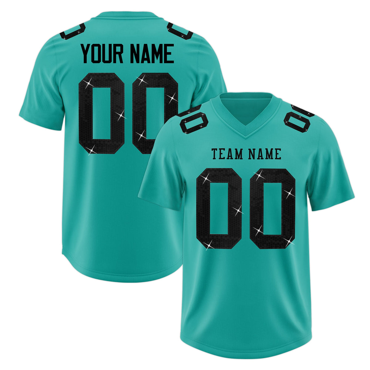 Custom Aqua Black sequin lettering Moisture-Wicking Football Jersey| KXKSHOP