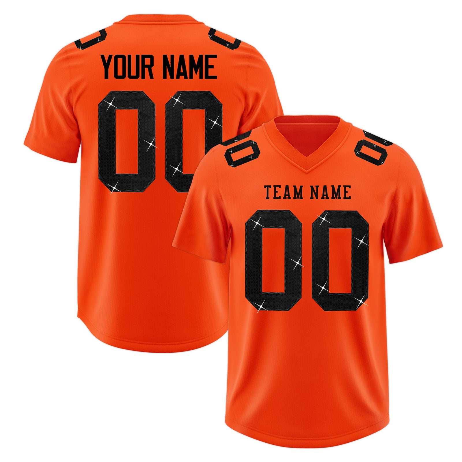 Custom Orange Black sequin lettering Moisture-Wicking Football Jersey| KXKSHOP