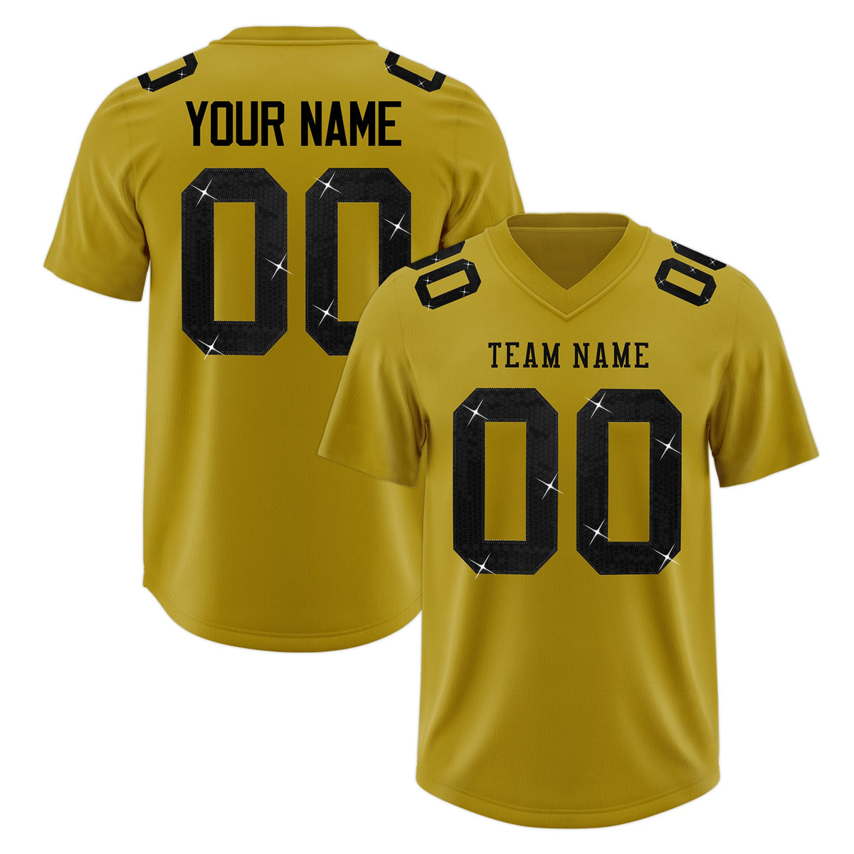 Custom Old Gold Black sequin lettering Breathable Football Jersey| KXKSHOP