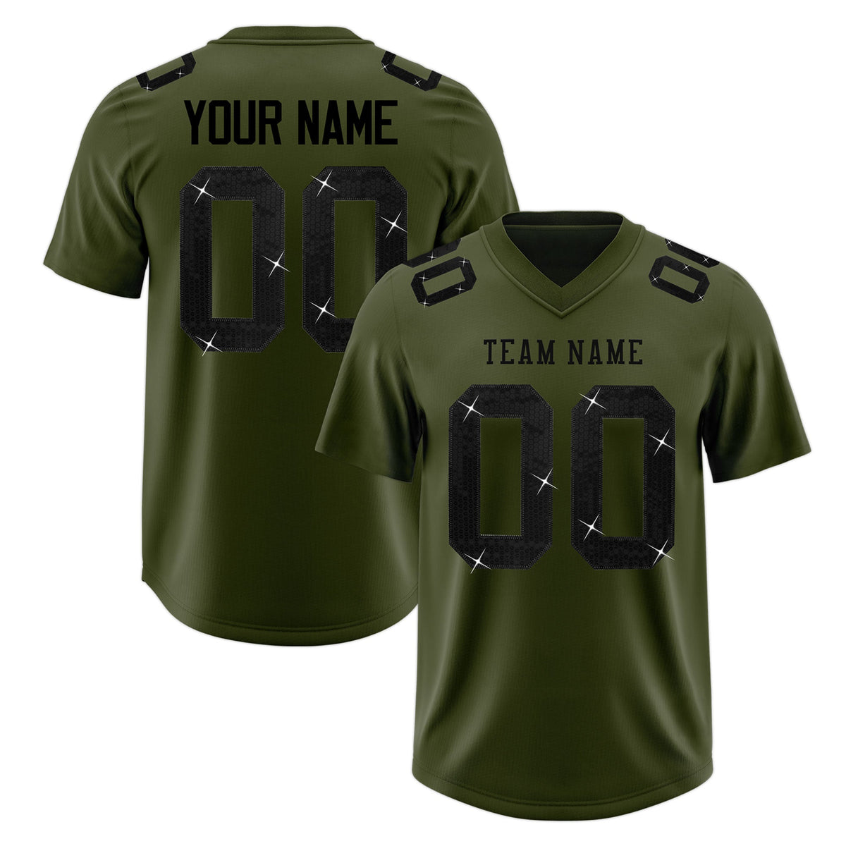 Custom Olive Black sequin lettering Moisture-Wicking Football Jersey| KXKSHOP