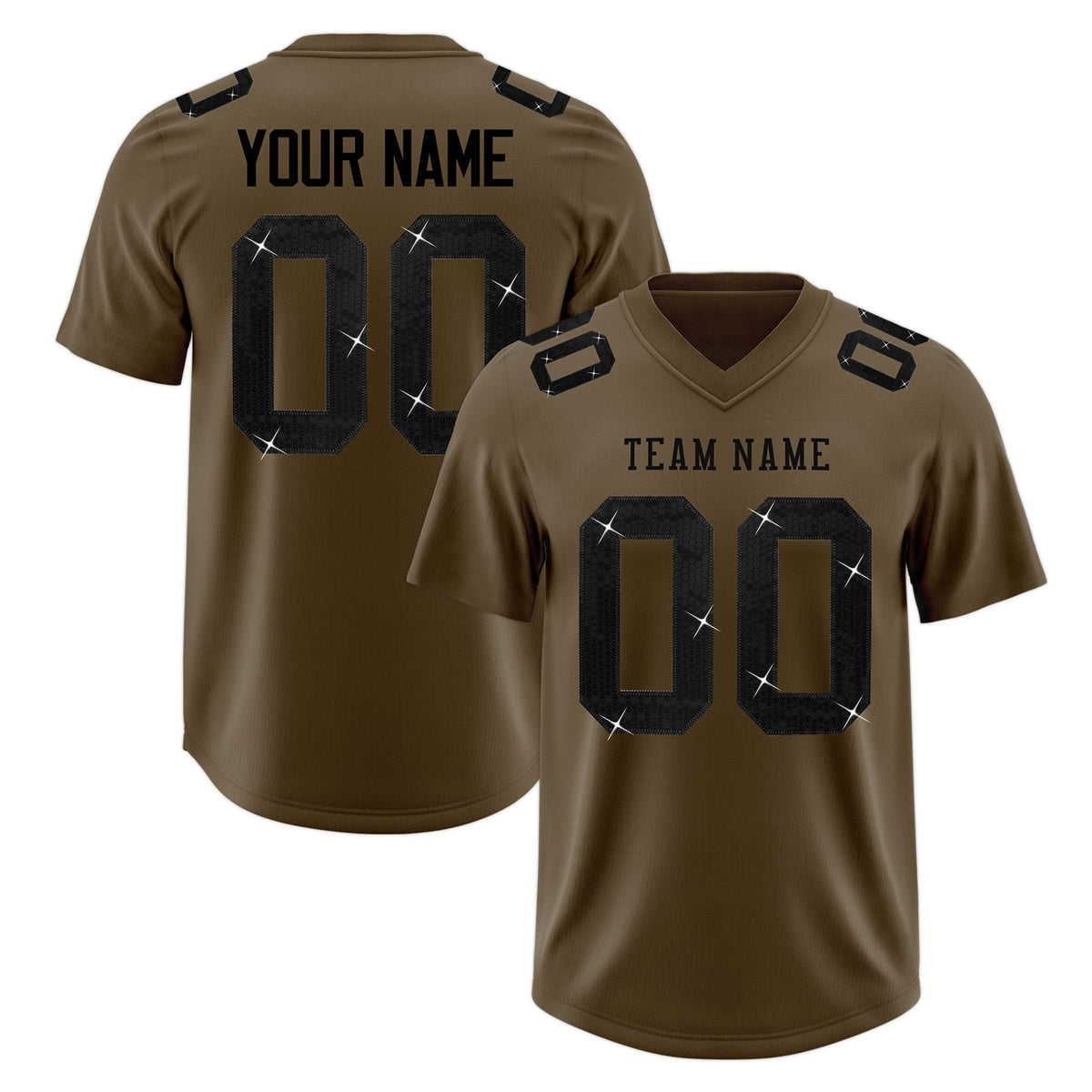 Custom Light Brown Black sequin lettering Stretch Fabric Football Jersey| KXKSHOP