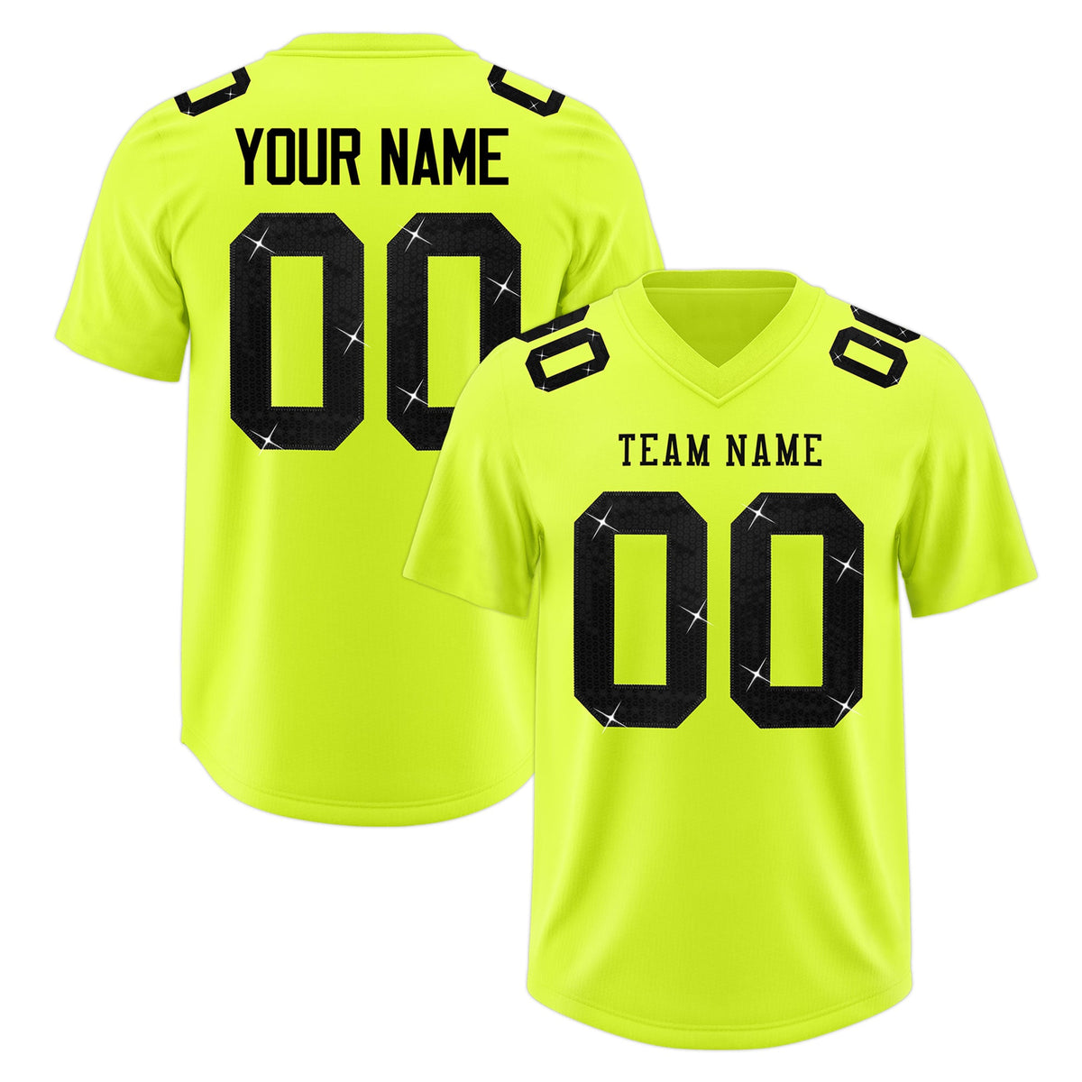 Custom Fluorescent Green Black sequin lettering Moisture-Wicking Football Jersey| KXKSHOP