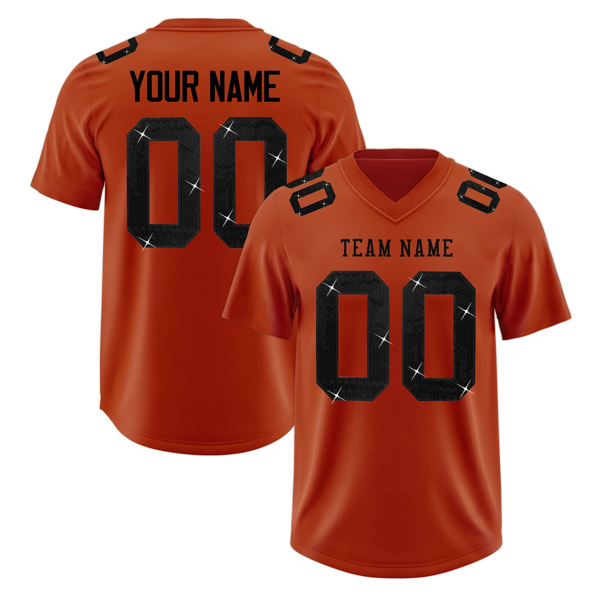 Custom Dark Orange Black sequin lettering Moisture-Wicking Football Jersey| KXKSHOP