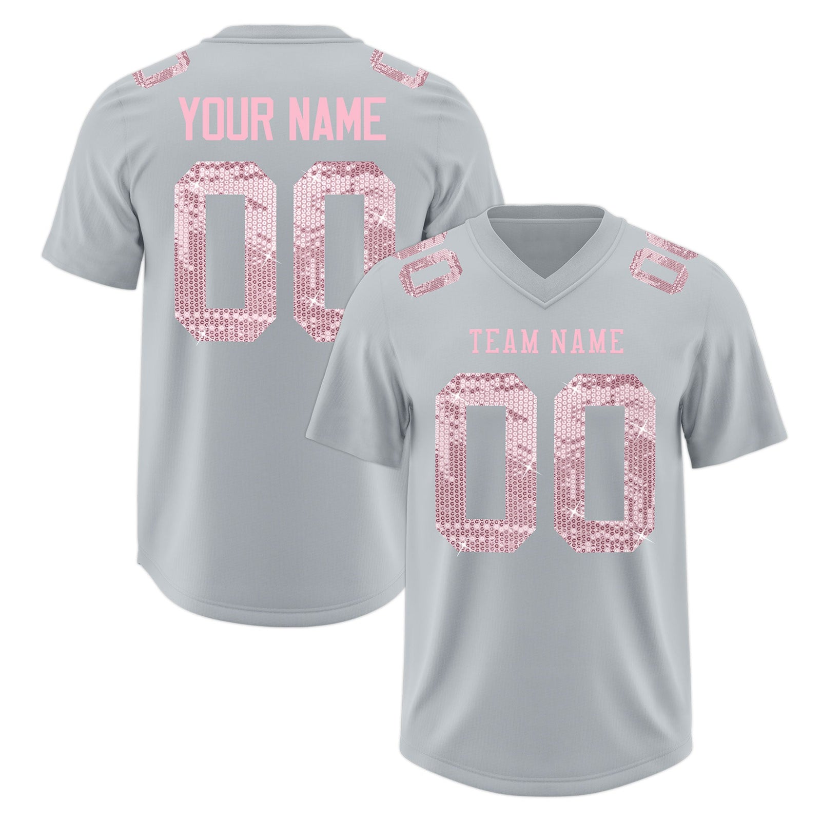 Custom Silver Light Pink sequin lettering Stretch Fabric Football Jersey| KXKSHOP