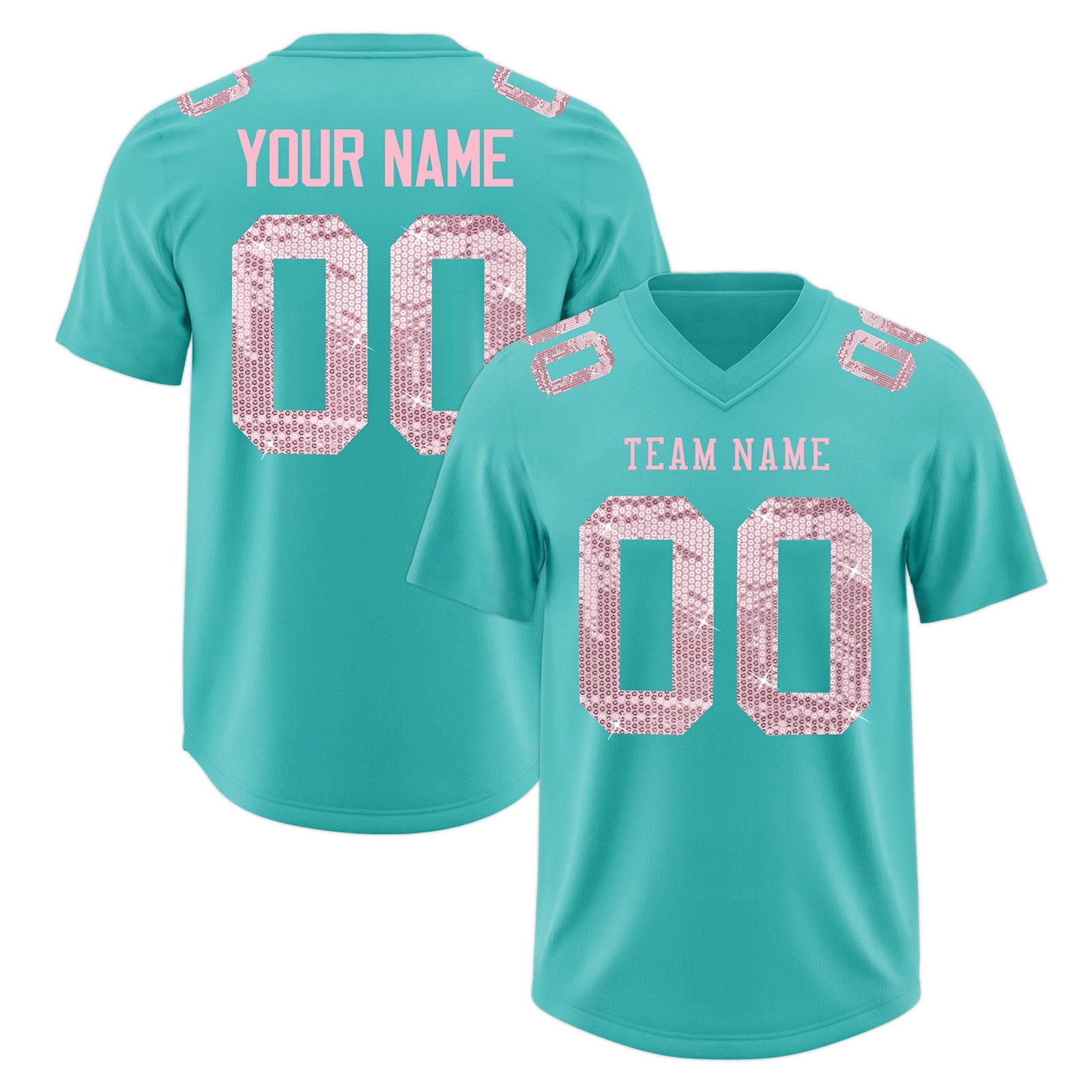 Custom Teal Light Pink sequin lettering Breathable Football Jersey| KXKSHOP