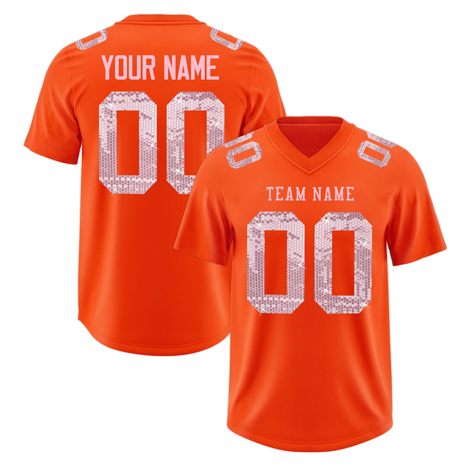Custom Orange Light Pink sequin lettering Stretch Fabric Football Jersey| KXKSHOP