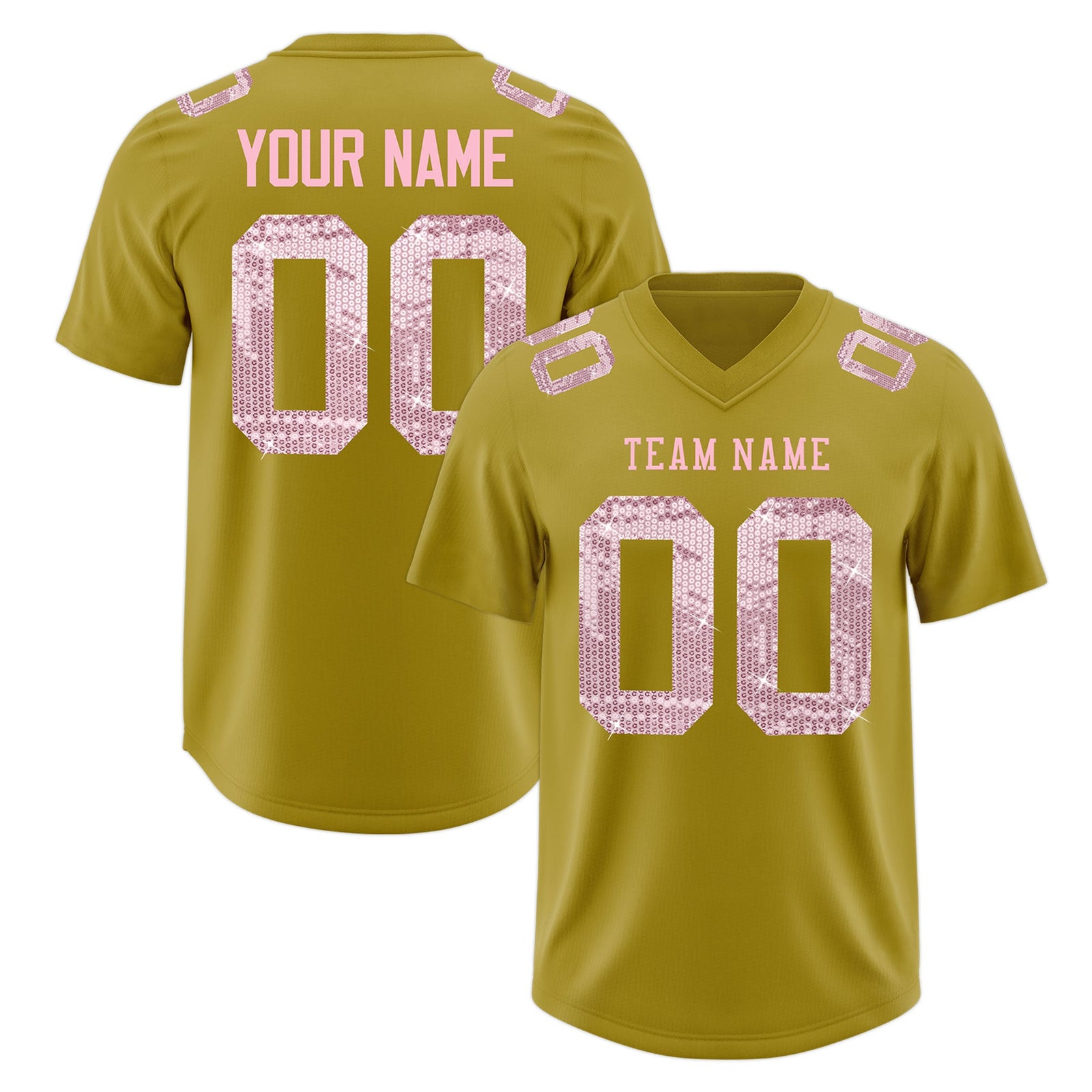 Custom Old Gold Light Pink sequin lettering Moisture-Wicking Football Jersey| KXKSHOP