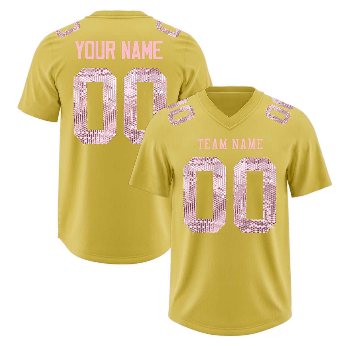 Custom Old Gold Light Pink sequin lettering Breathable Football Jersey| KXKSHOP