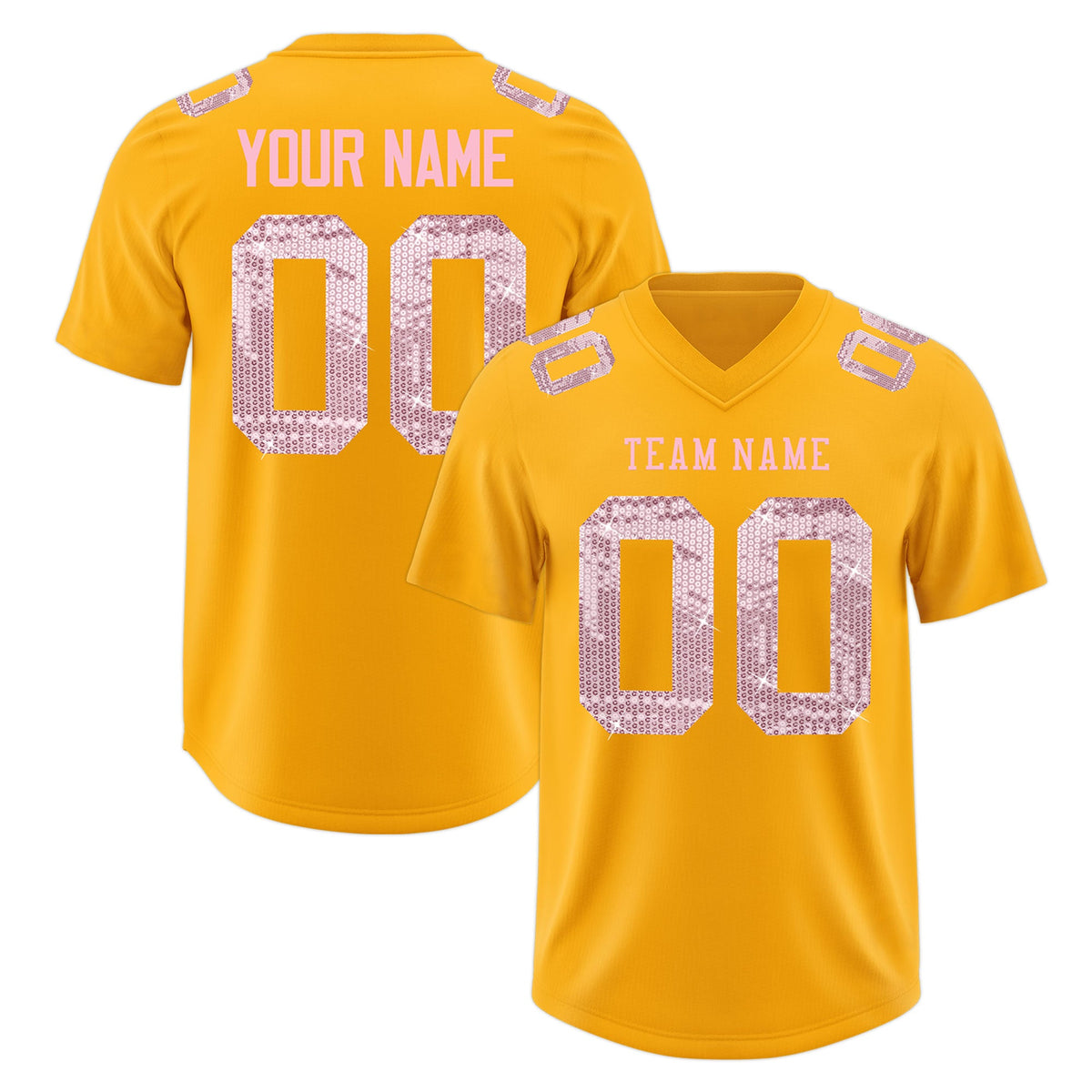 Custom Yellow Light Pink sequin lettering Stretch Fabric Football Jersey| KXKSHOP