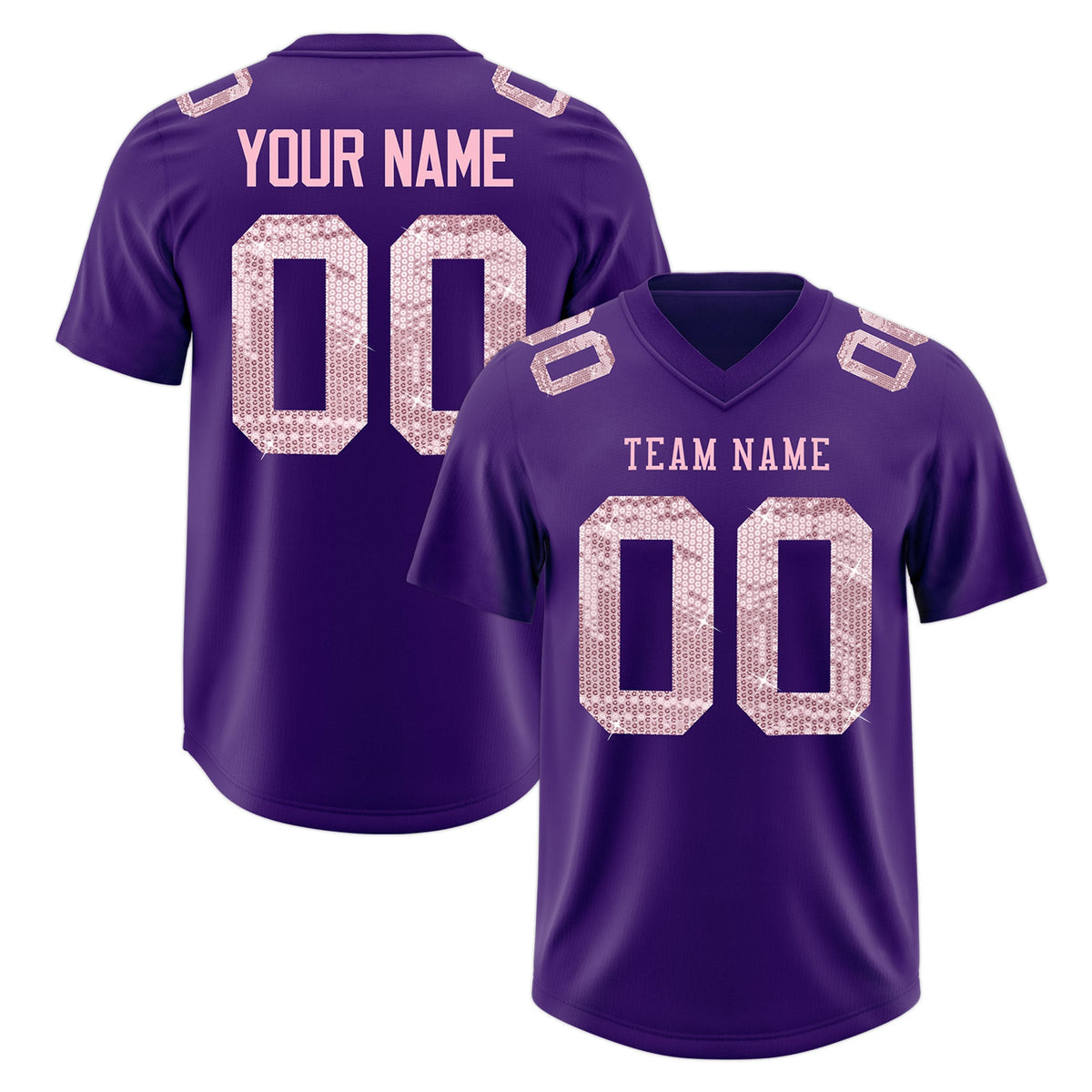 Custom Purple Light Pink sequin lettering Moisture-Wicking Football Jersey| KXKSHOP