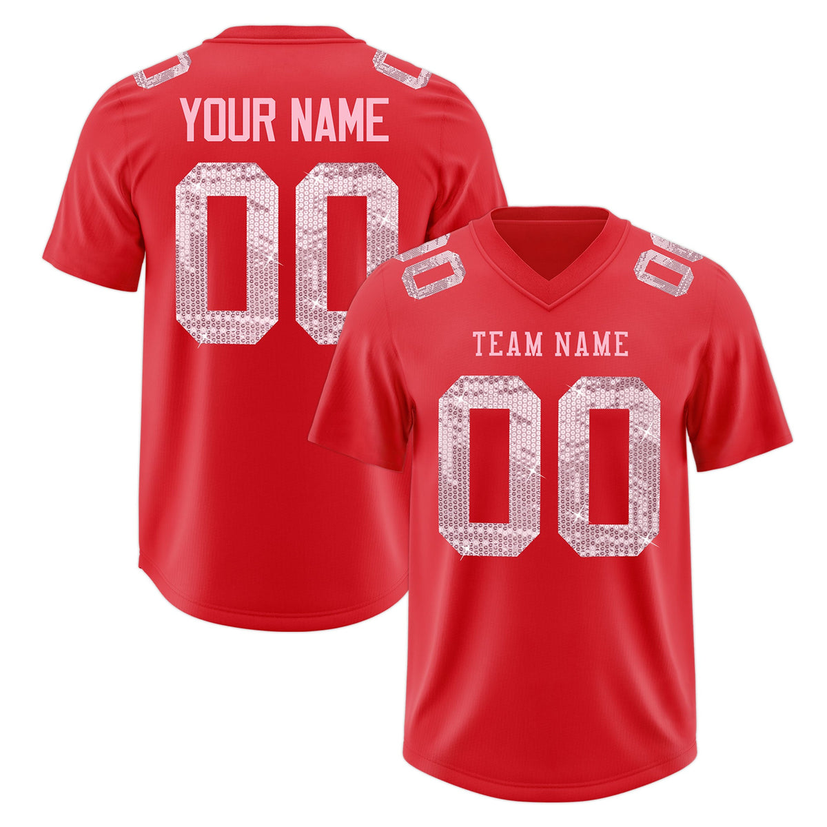 Custom Light Red Light Pink sequin lettering Moisture-Wicking Football Jersey| KXKSHOP