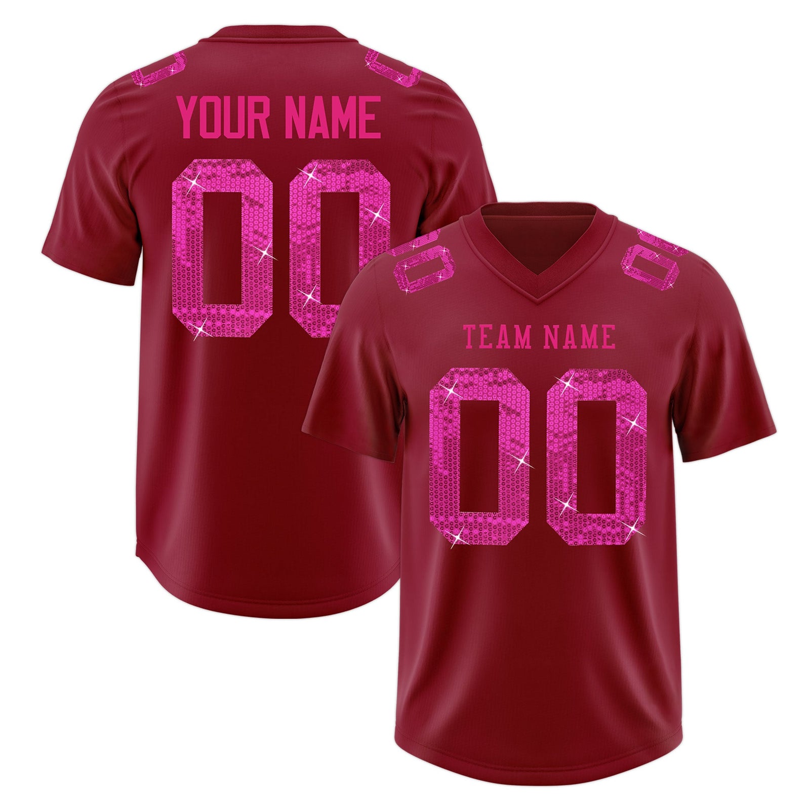 Custom Crimson Pink sequin lettering Breathable Football Jersey| KXKSHOP