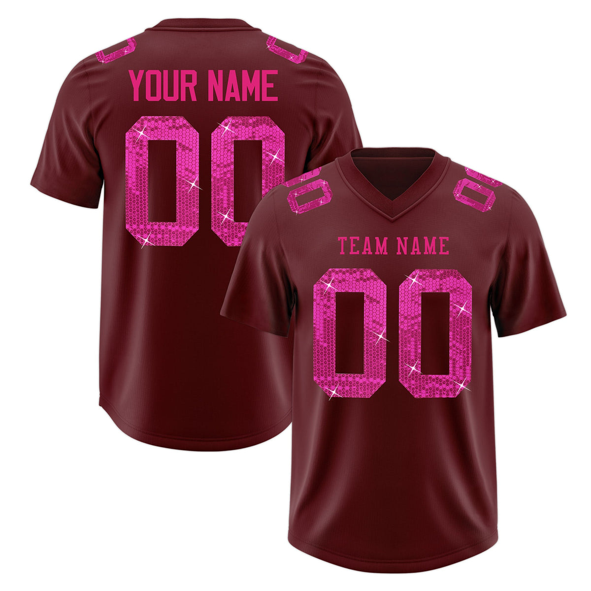 Custom Burgundy Pink sequin lettering Stretch Fabric Football Jersey| KXKSHOP