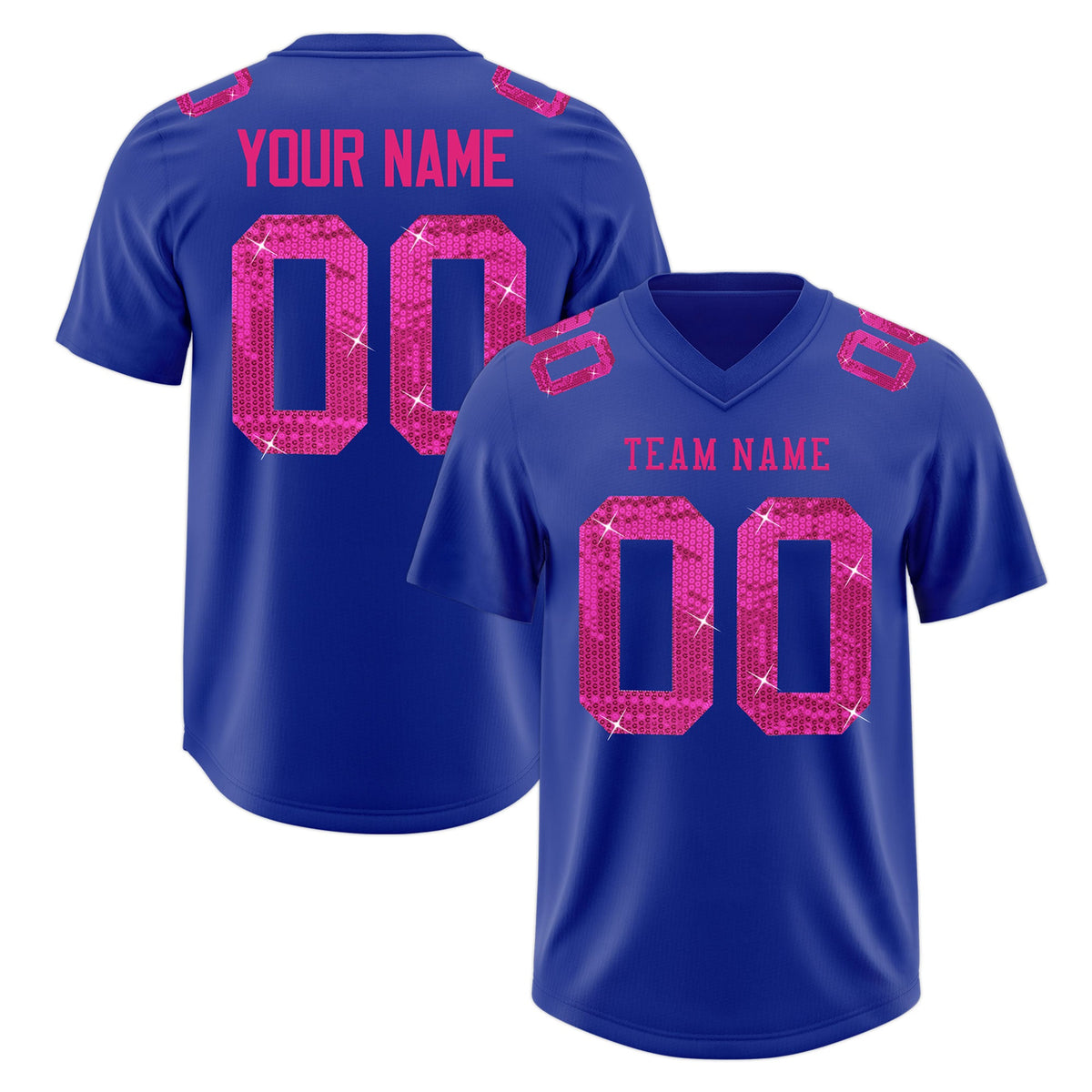 Custom Royal Blue Pink sequin lettering Breathable Football Jersey| KXKSHOP