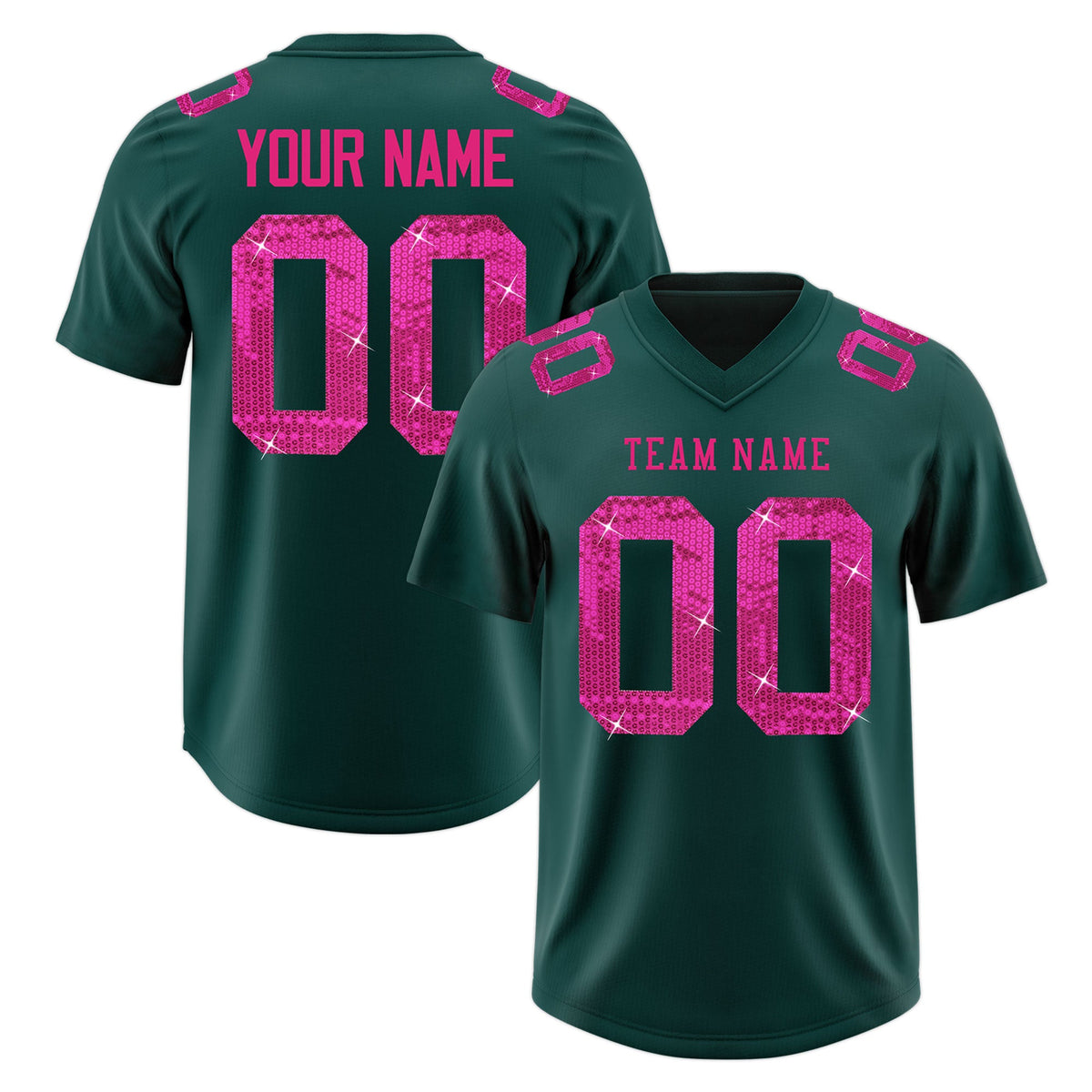 Custom Midnight Green Pink sequin lettering Moisture-Wicking Football Jersey| KXKSHOP