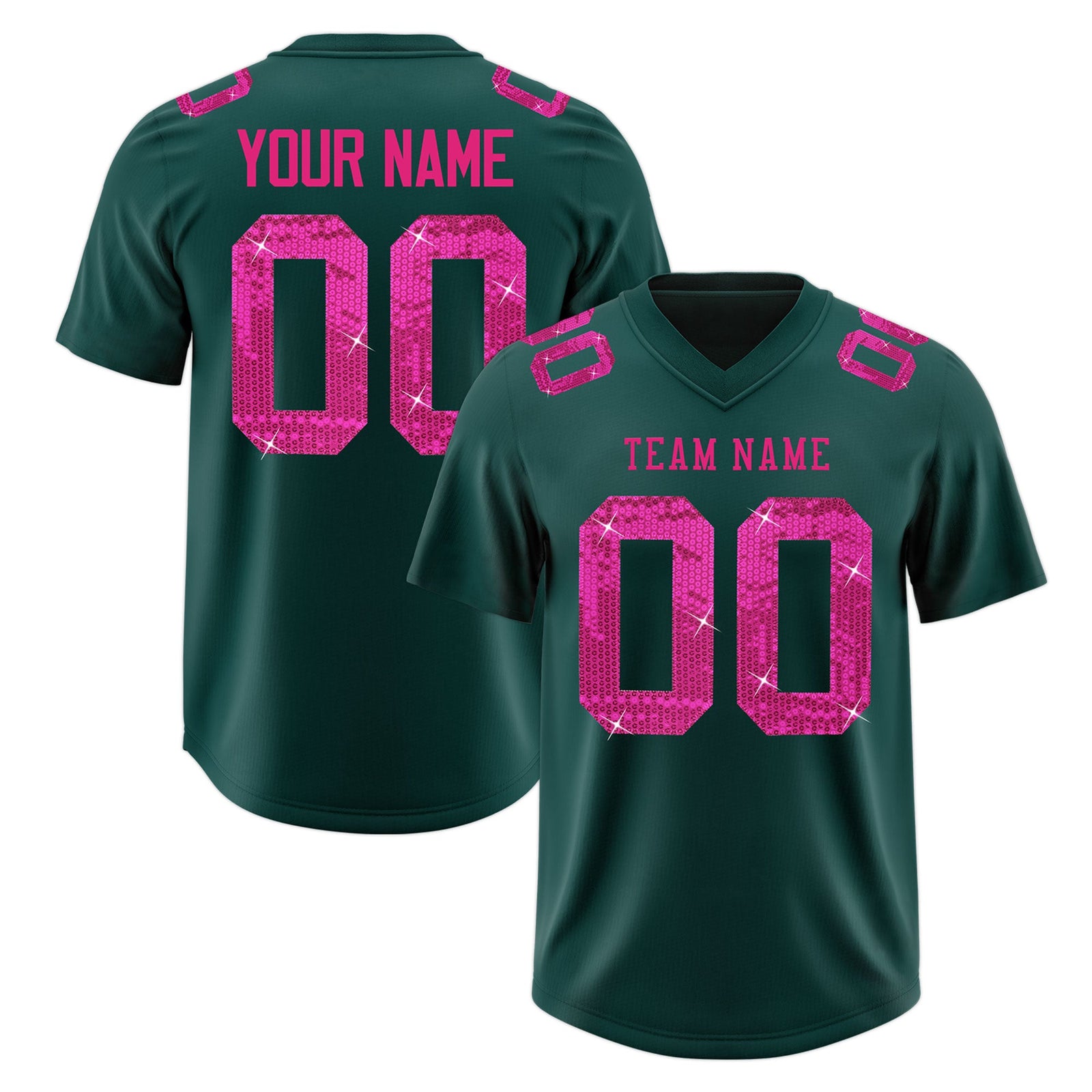 Custom Midnight Green Pink sequin lettering Moisture-Wicking Football Jersey| KXKSHOP