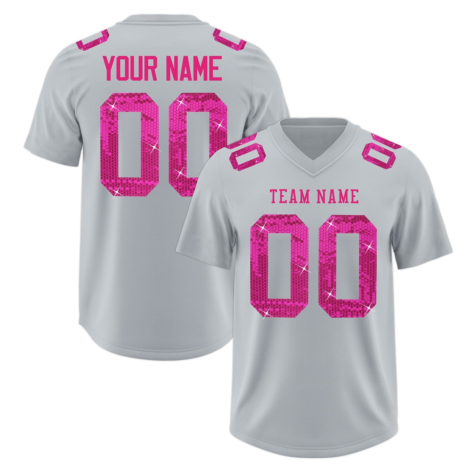 Custom Silver Pink sequin lettering Breathable Football Jersey| KXKSHOP