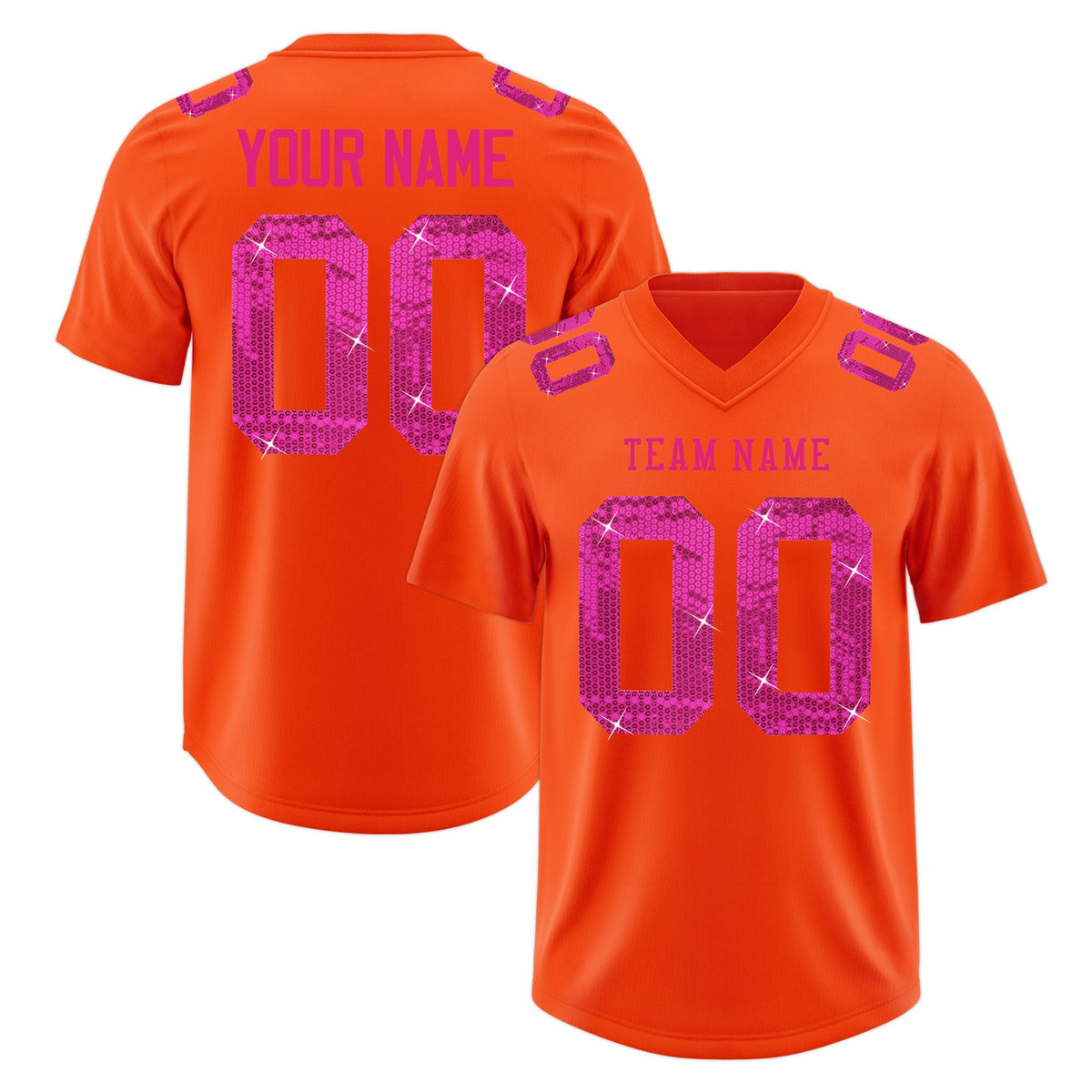 Custom Orange Pink sequin lettering Stretch Fabric Football Jersey| KXKSHOP