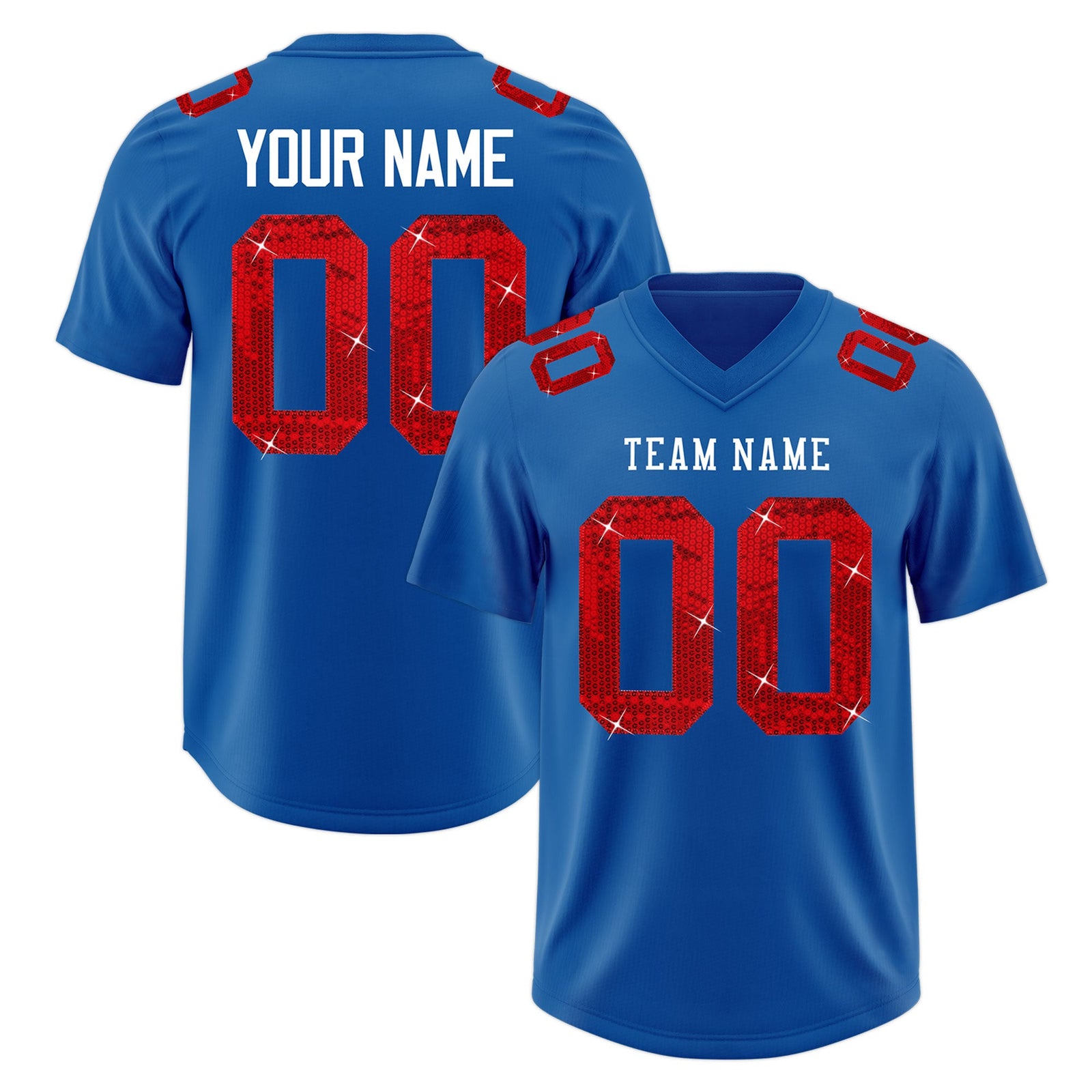 Custom Royal White sequin lettering Stretch Fabric Football Jersey| KXKSHOP