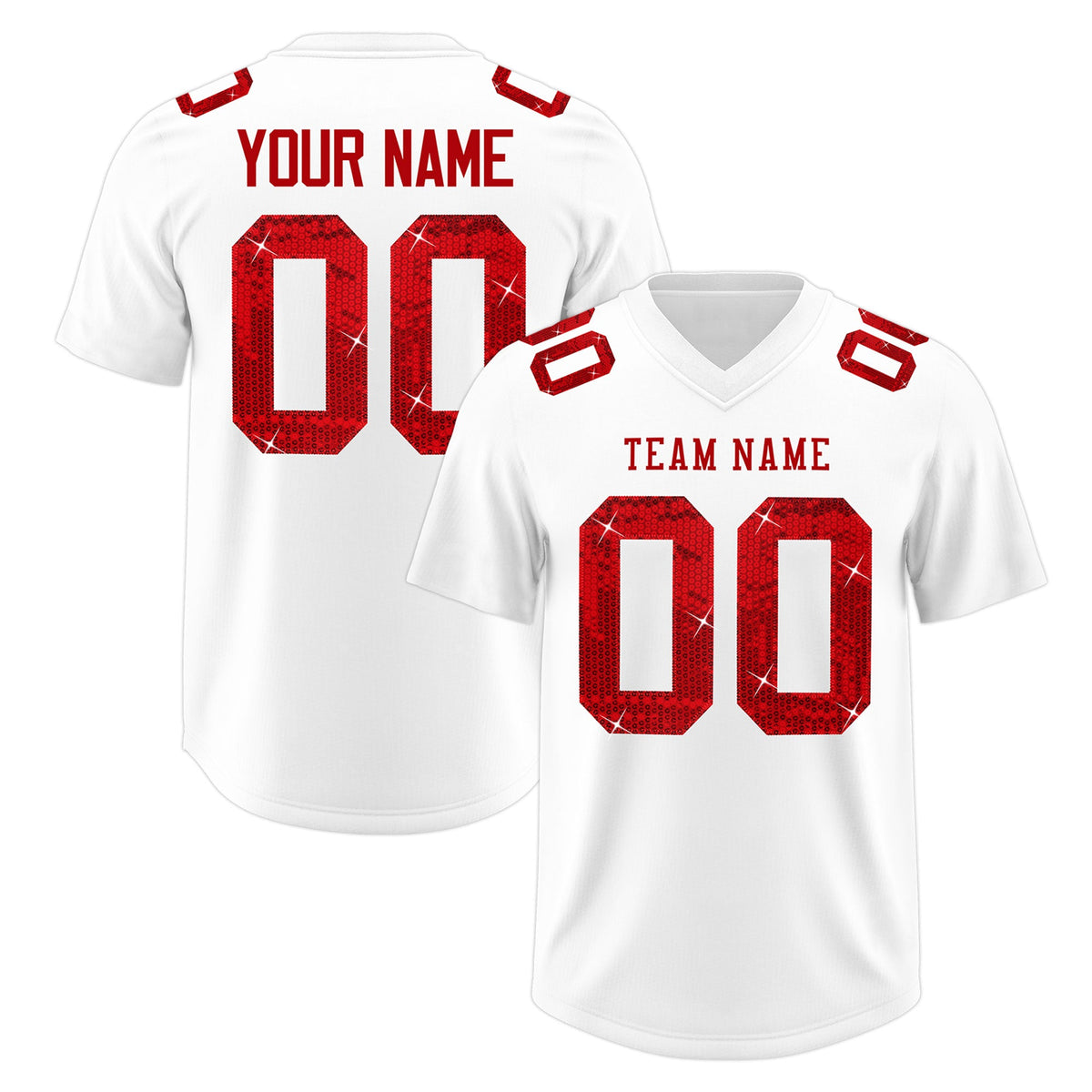 Custom White Red sequin lettering Moisture-Wicking Football Jersey| KXKSHOP