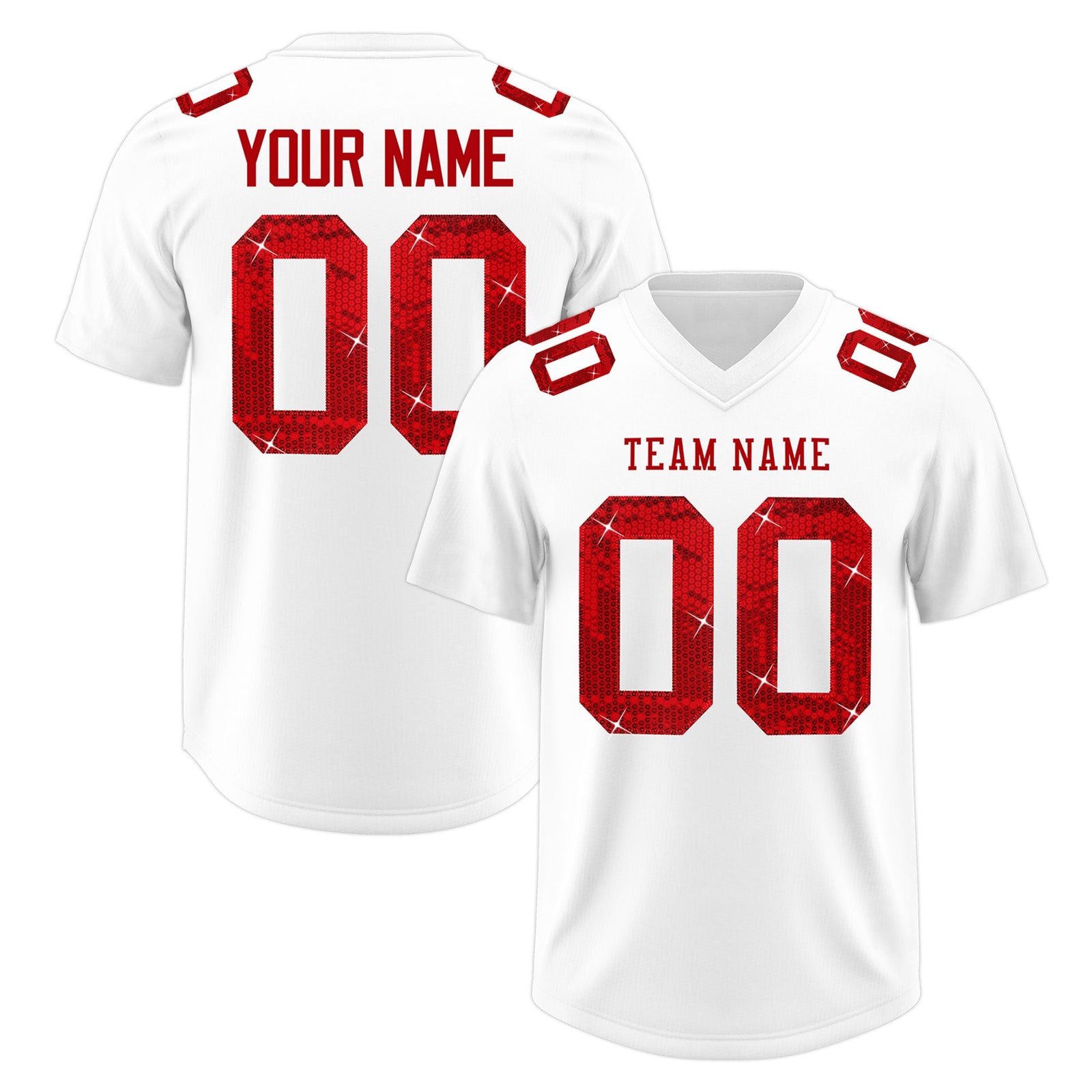 Custom White Red sequin lettering Moisture-Wicking Football Jersey| KXKSHOP