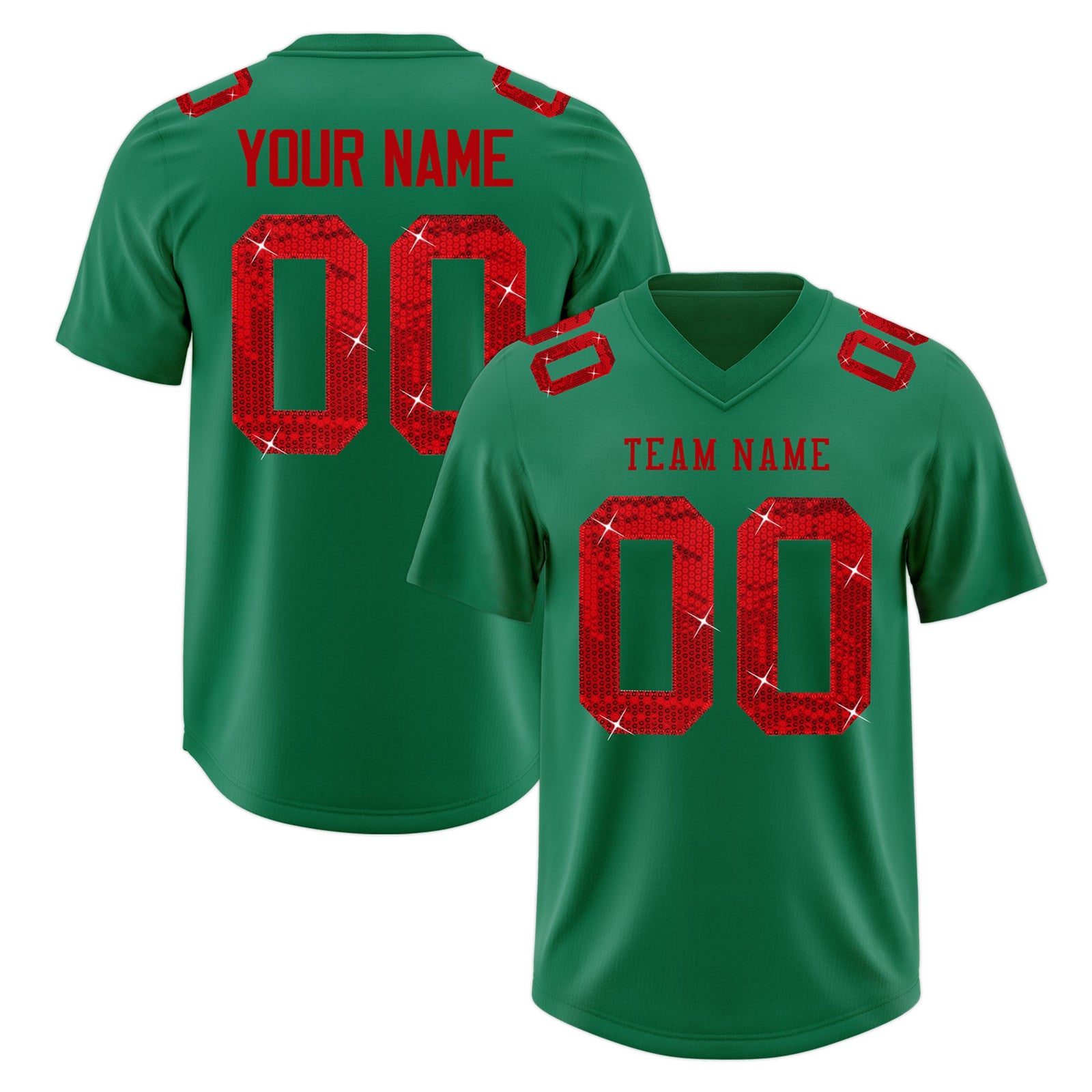 Custom Kelly Green Red sequin lettering Breathable Football Jersey| KXKSHOP