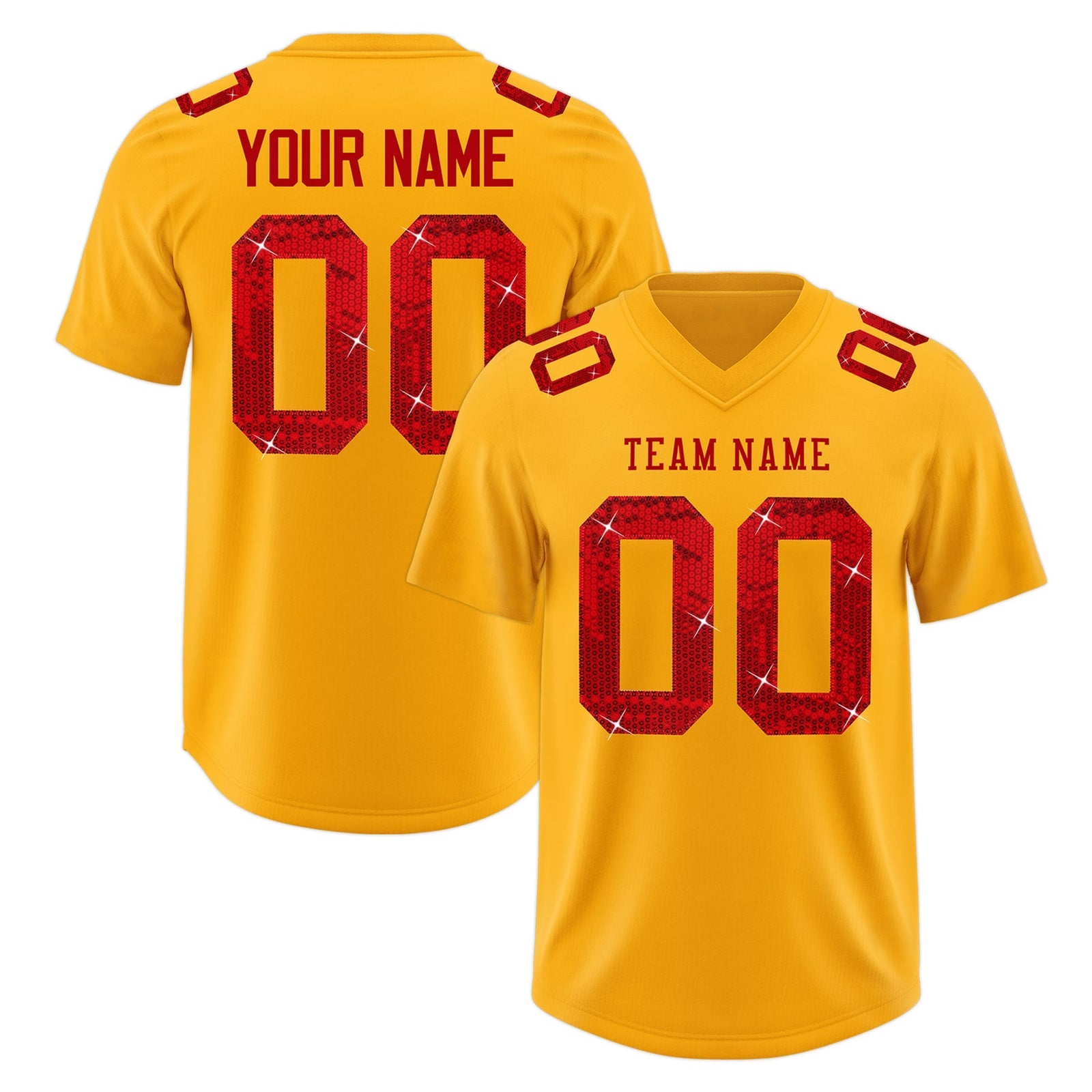 Custom Yellow Red sequin lettering Breathable Football Jersey| KXKSHOP