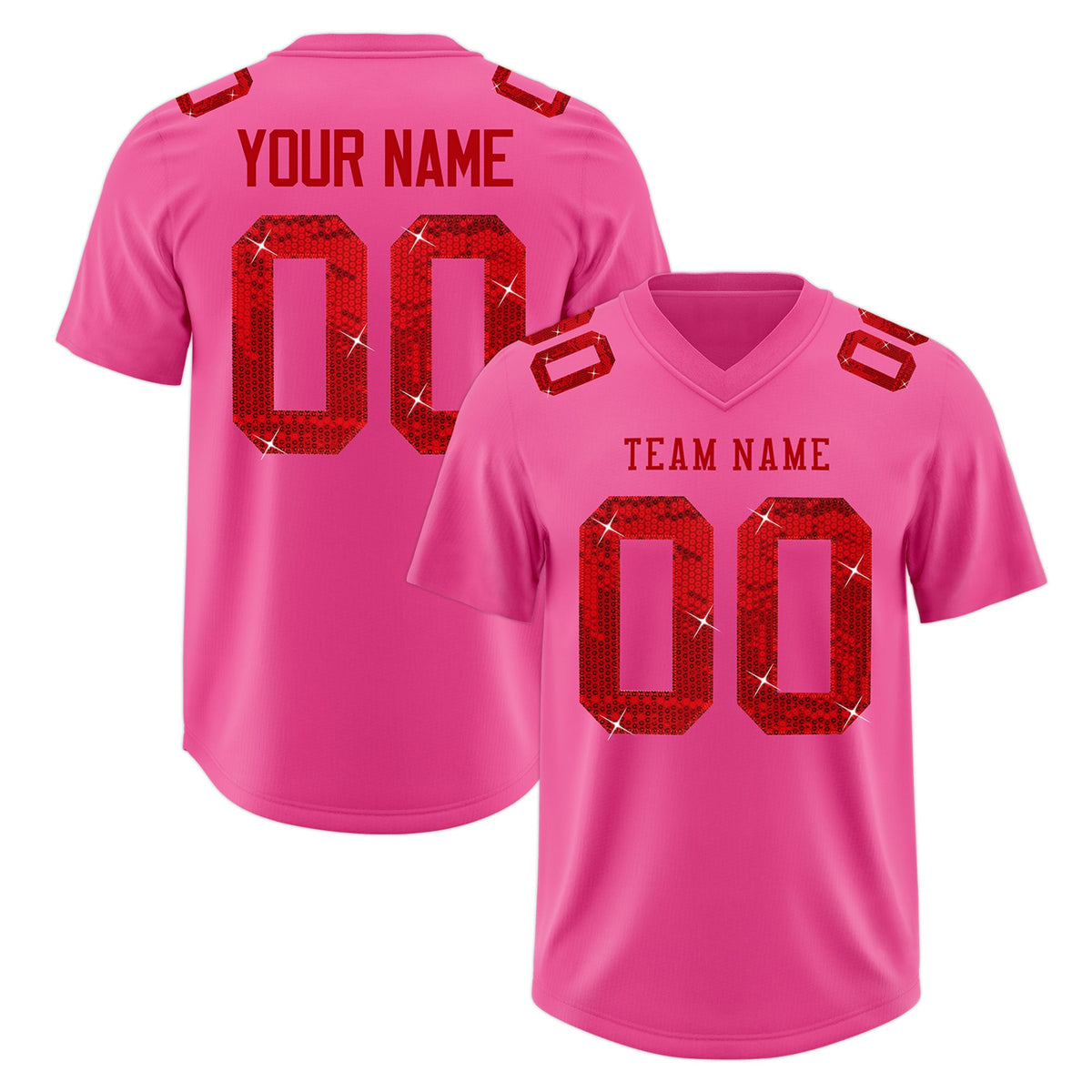 Custom Pink Red sequin lettering Stretch Fabric Football Jersey| KXKSHOP