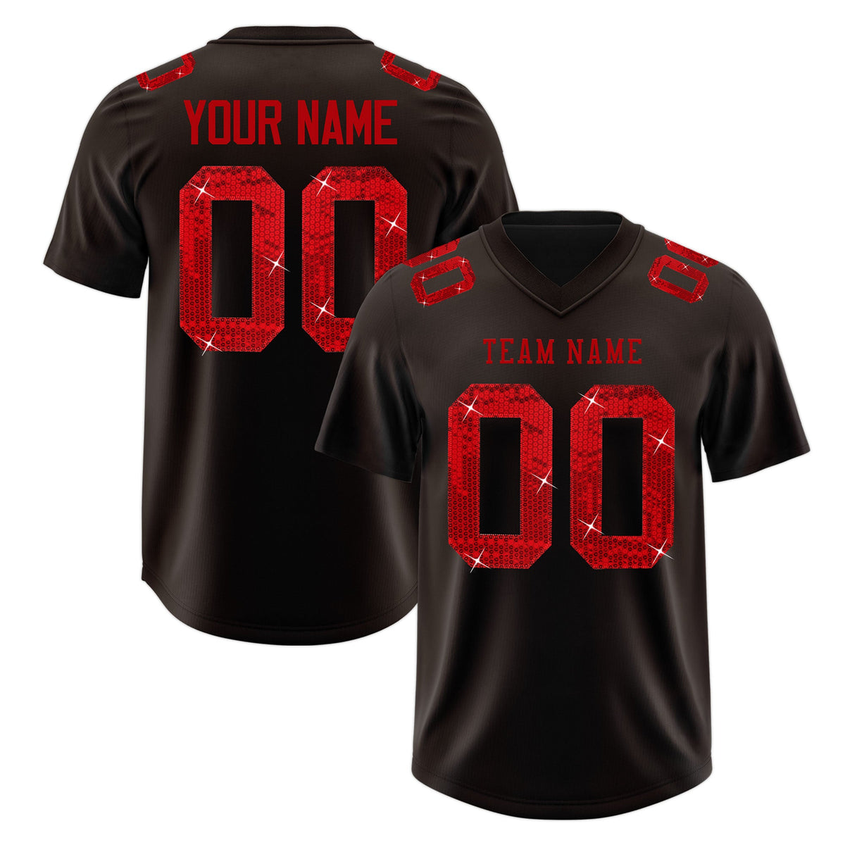 Custom Brown Red sequin lettering Moisture-Wicking Football Jersey| KXKSHOP