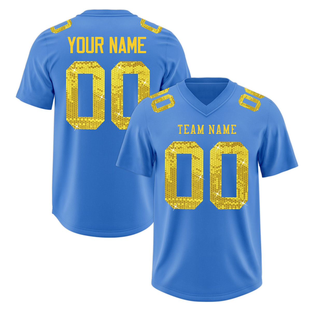 Custom Powder Blue Gold sequin lettering Breathable Football Jersey| KXKSHOP