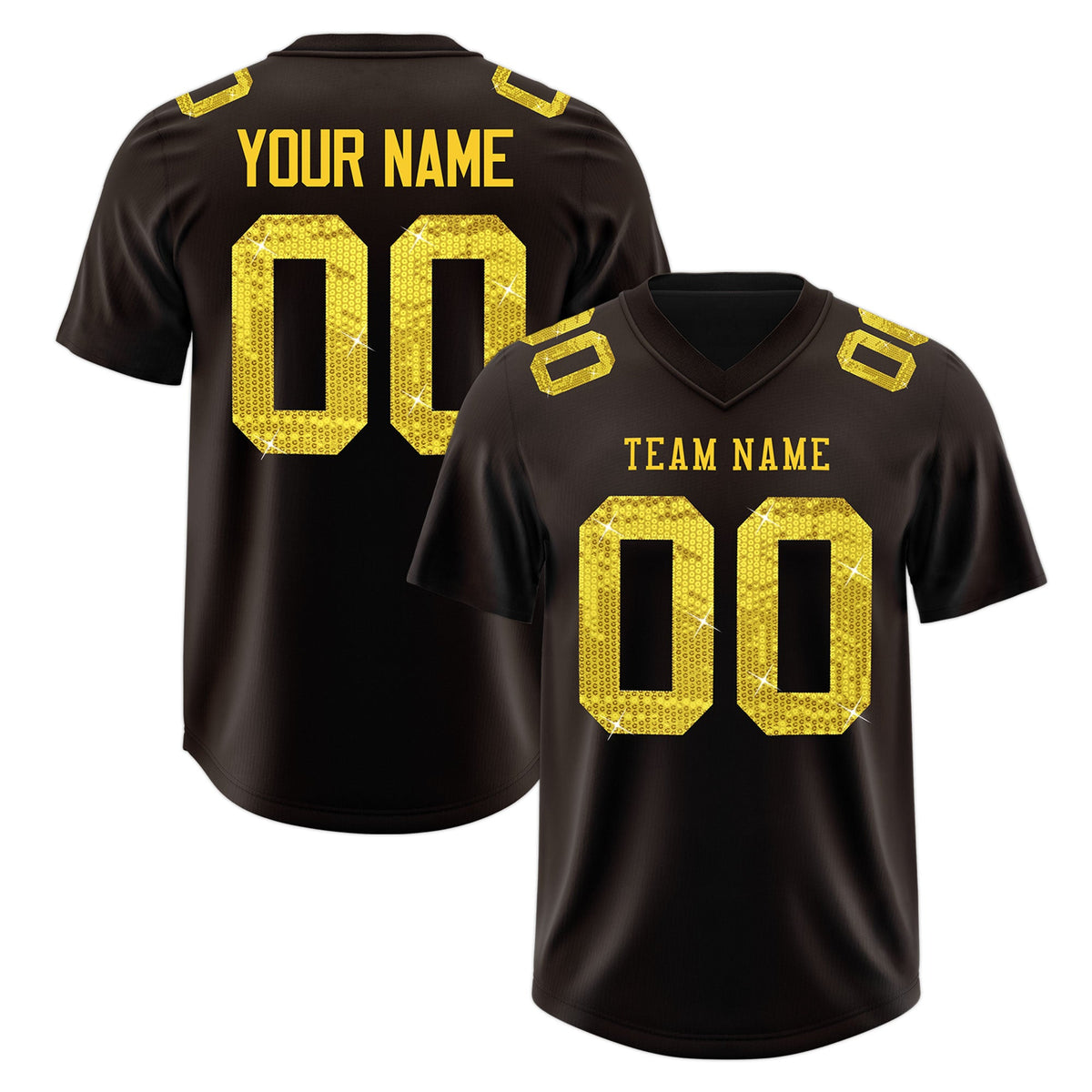 Custom Brown Gold sequin lettering Stretch Fabric Football Jersey| KXKSHOP