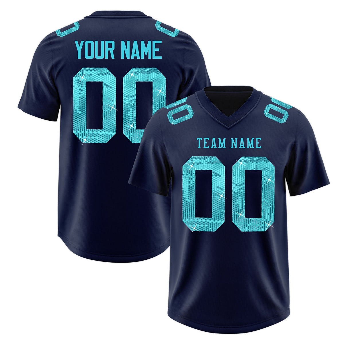 Custom Navy Sky Blue sequin lettering Moisture-Wicking Football Jersey| KXKSHOP