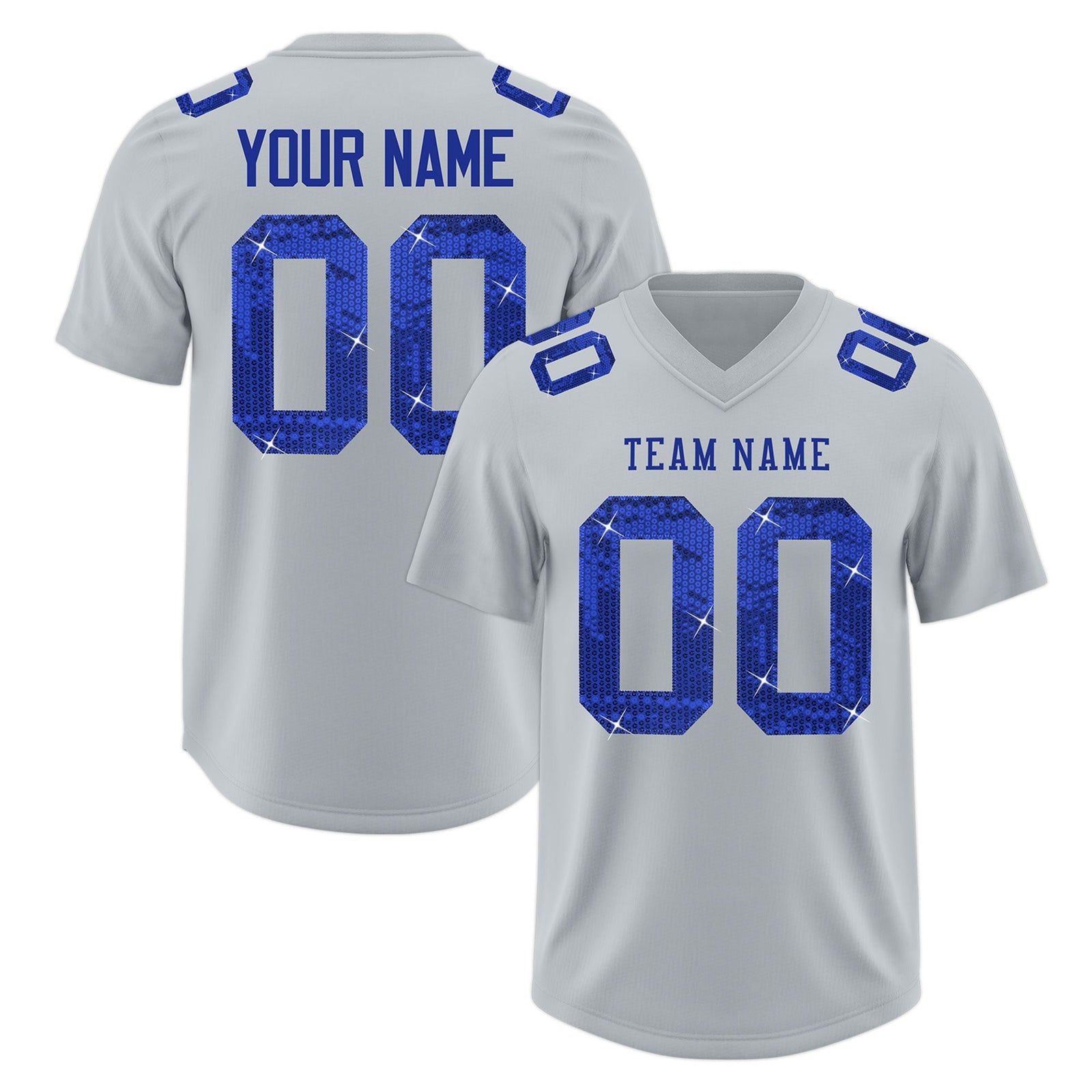 Custom Silver Royal Blue sequin lettering Breathable Football Jersey| KXKSHOP
