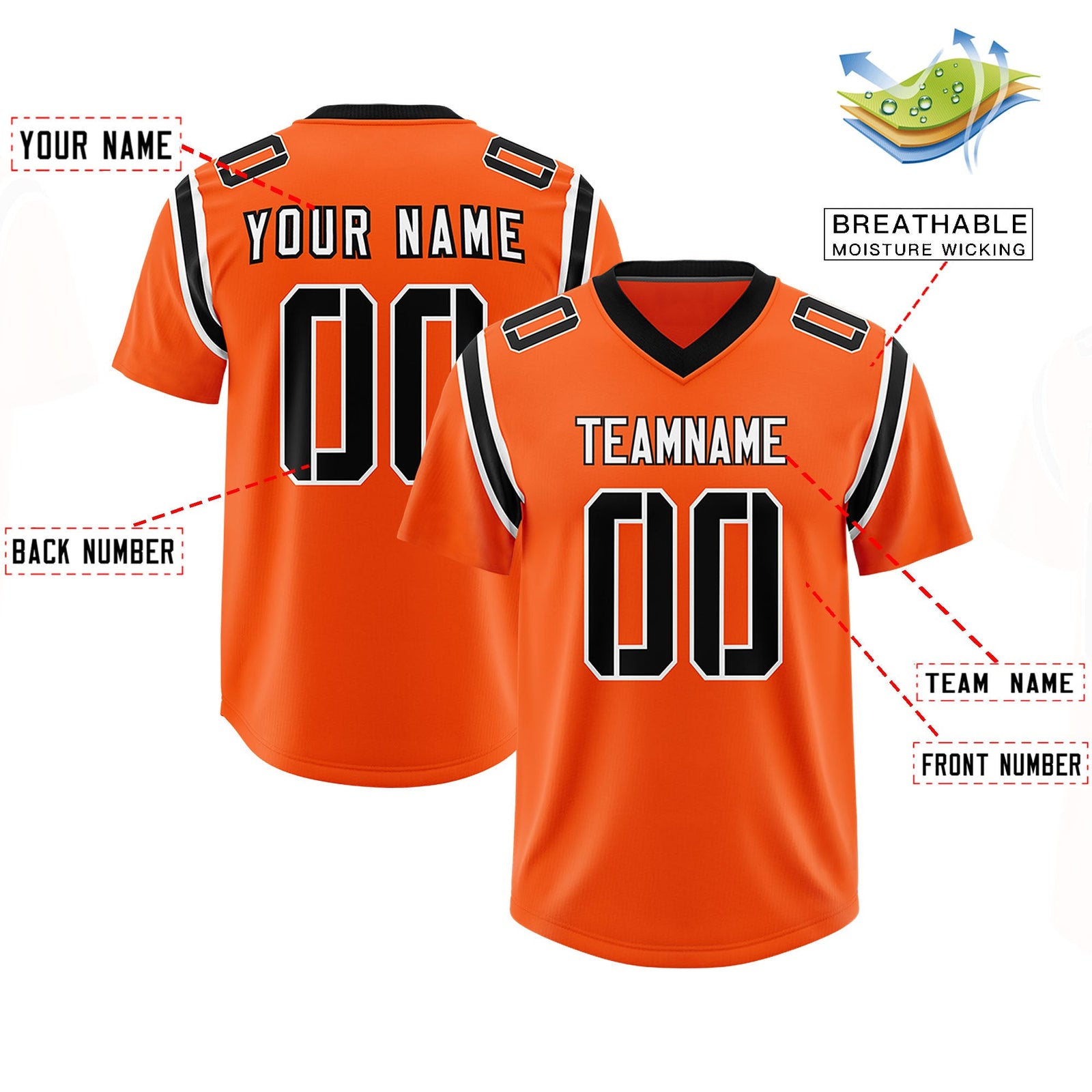 Custom Orange Personalized Shoulder Cut Two-Tone Authentic Football Jersey
