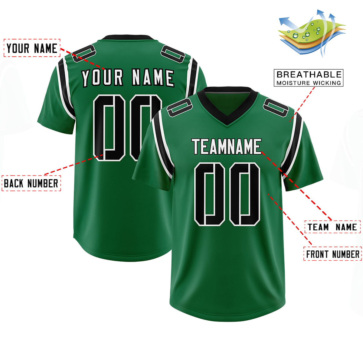 Custom Kelly Green Personalized Shoulder Cut Two-Tone Authentic Football Jersey