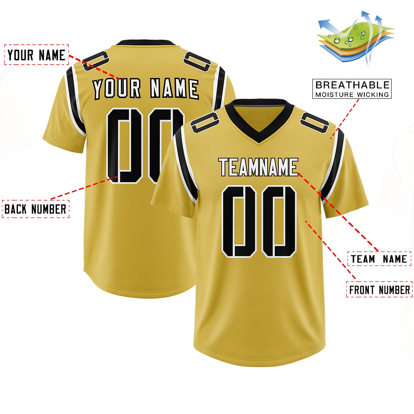 Custom Old Gold Personalized Shoulder Cut Two-Tone Authentic Football Jersey