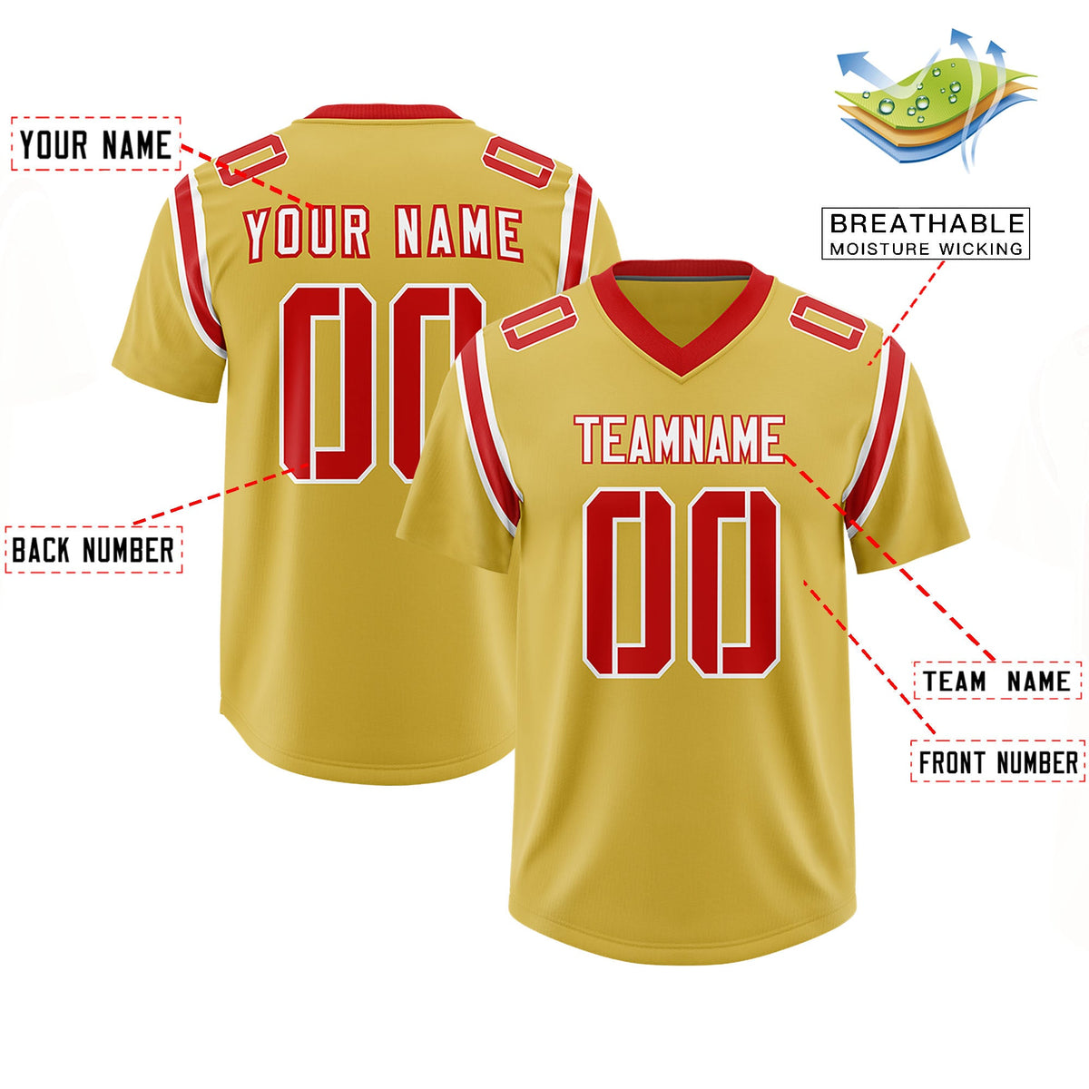 Custom Old Gold Personalized Shoulder Cut Two-Tone Authentic Football Jersey