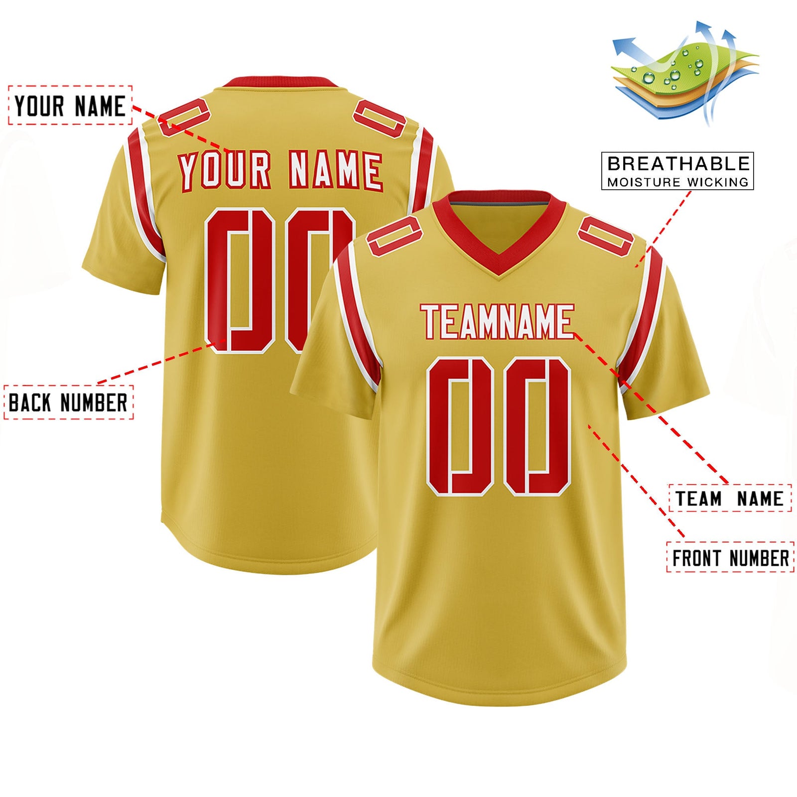 Custom Old Gold Personalized Shoulder Cut Two-Tone Authentic Football Jersey
