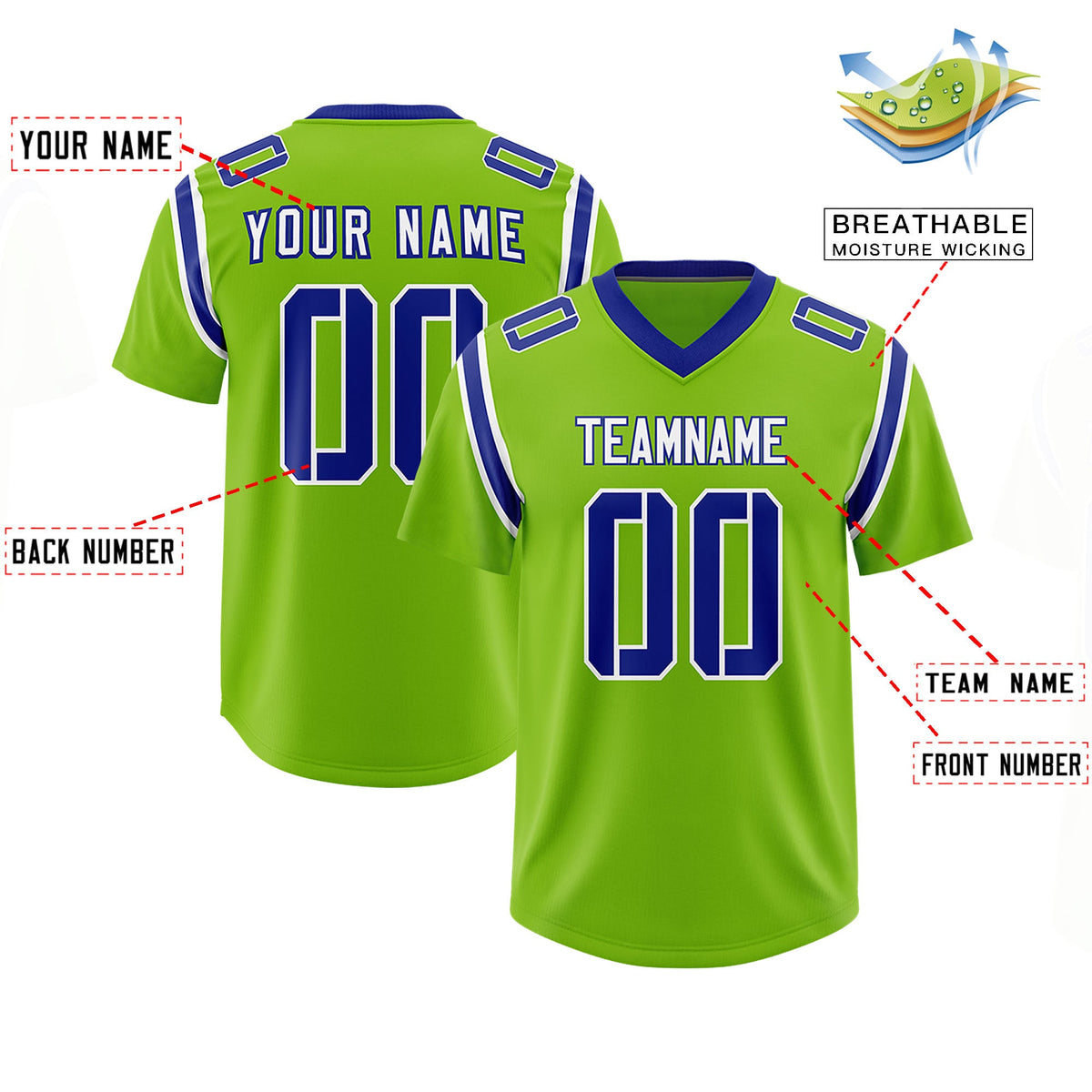 Custom Neon Green Personalized Shoulder Cut Two-Tone Authentic Football Jersey