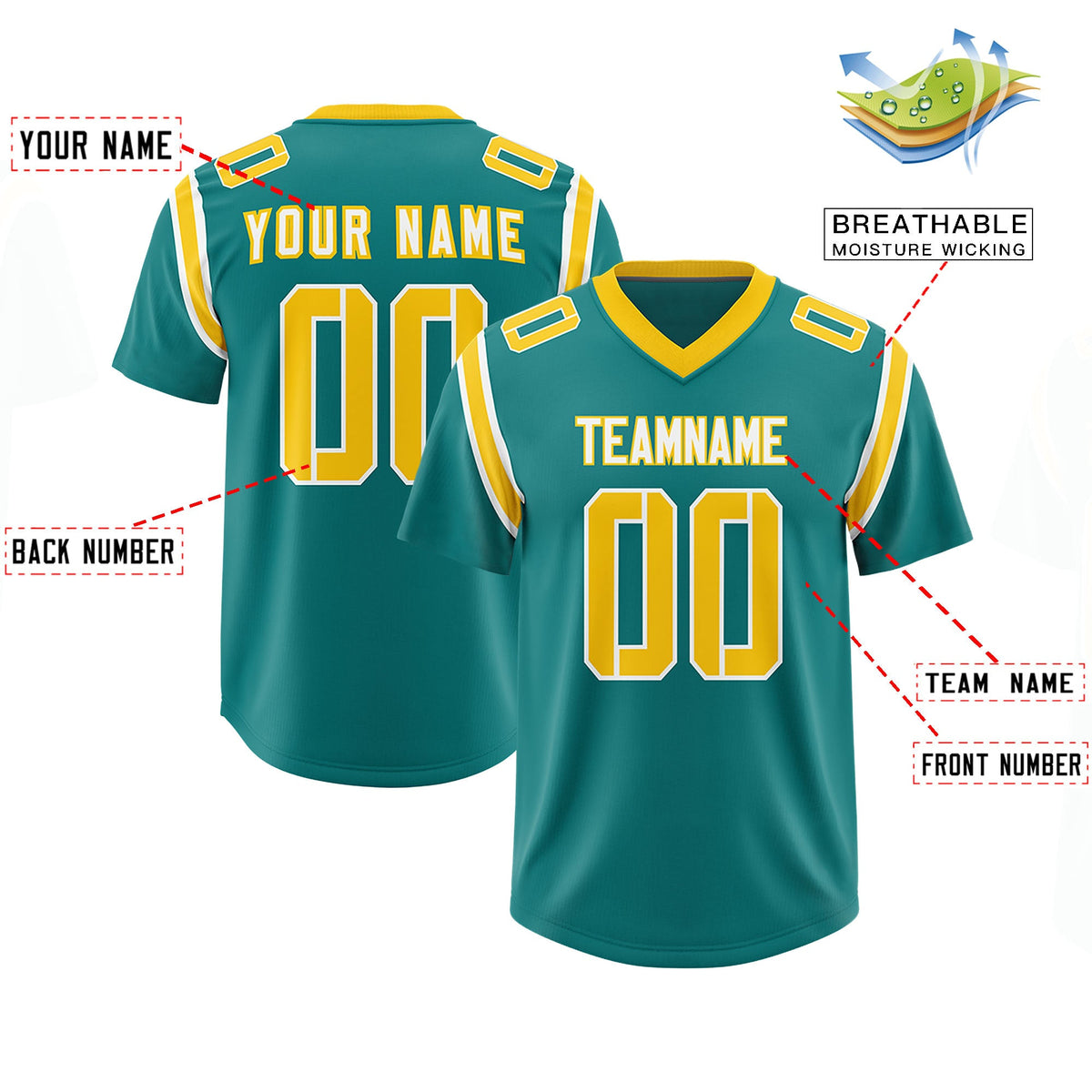 Custom Aqua Personalized Shoulder Cut Two-Tone Authentic Football Jersey